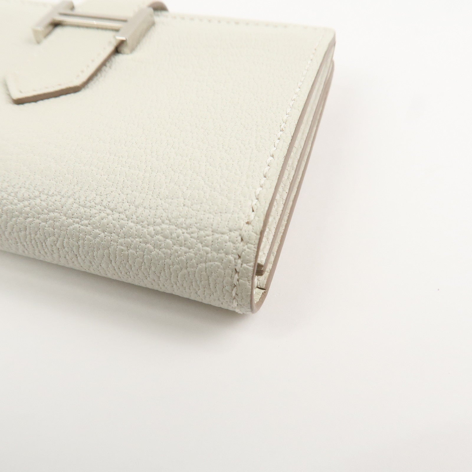 HERMES Bearn Chevre B Stamped Card Case Card Holder Craie