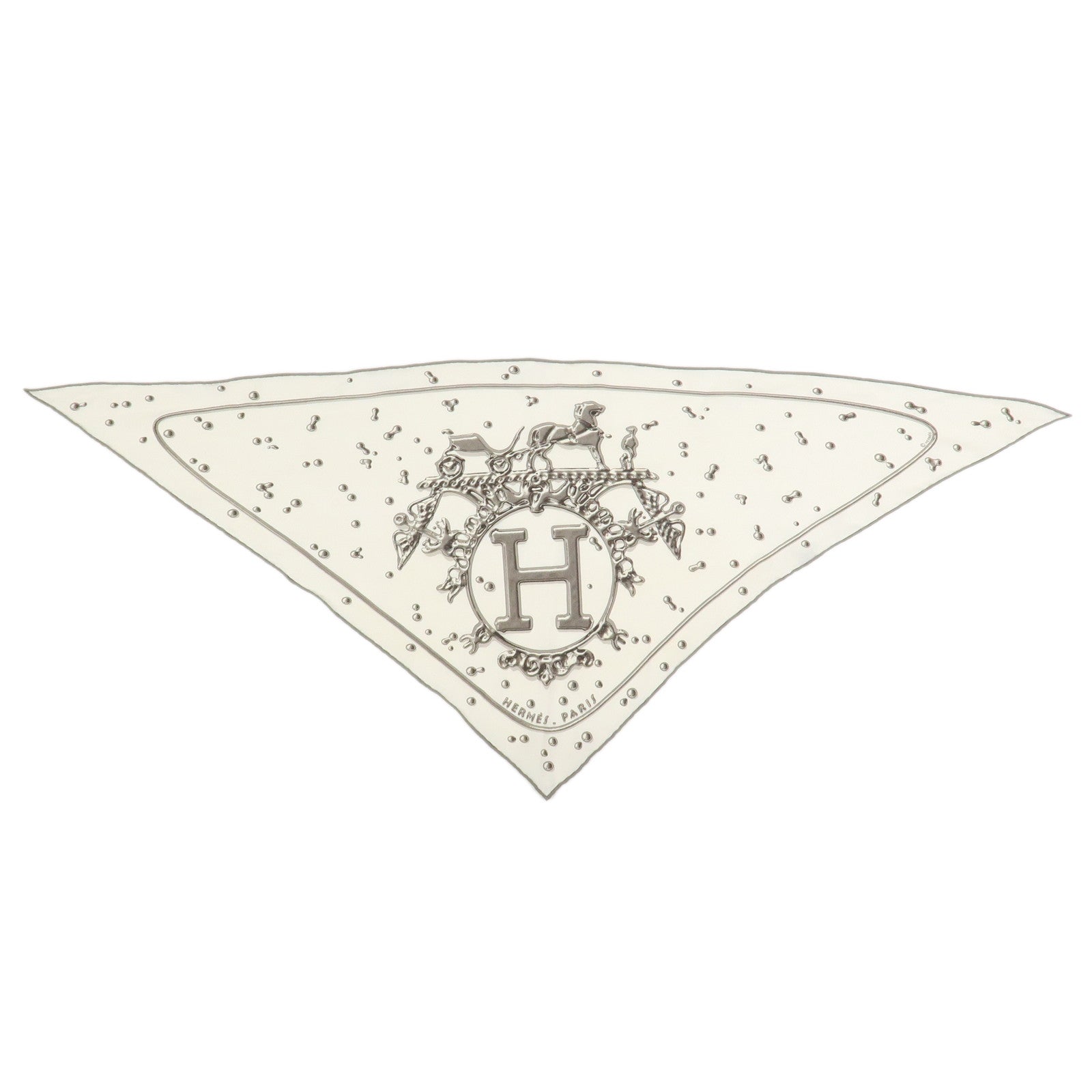 HERMES Pointru Bolduc Silk 100% Scarf VIF ARGENT White Gray