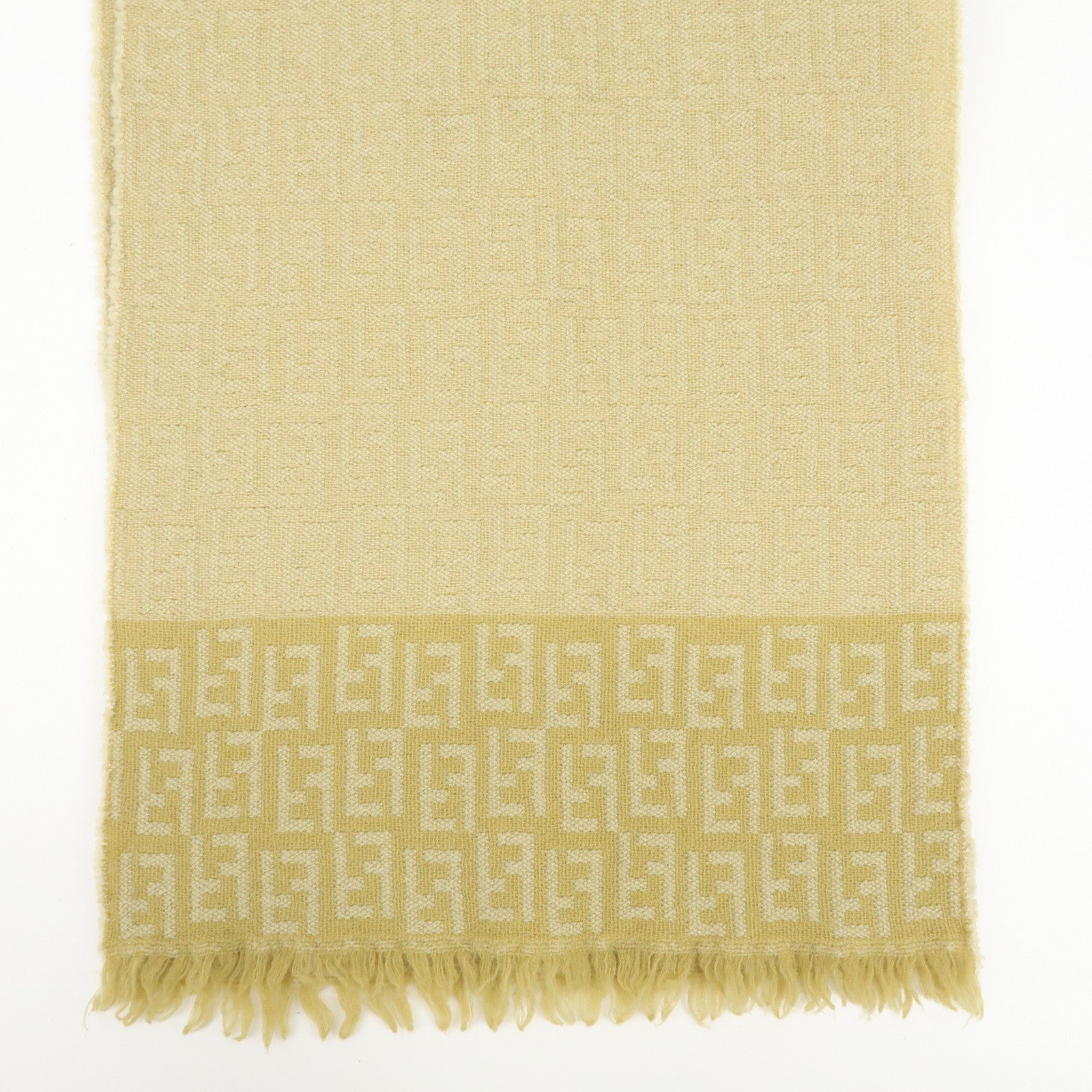 FENDI Zucca Wool 100% Scarf Yellow Beige