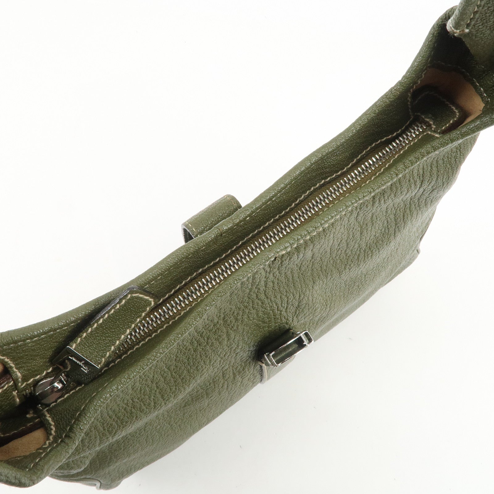 Ferragamo Logo Leather Shoulder Bag Hand Bag Khaki