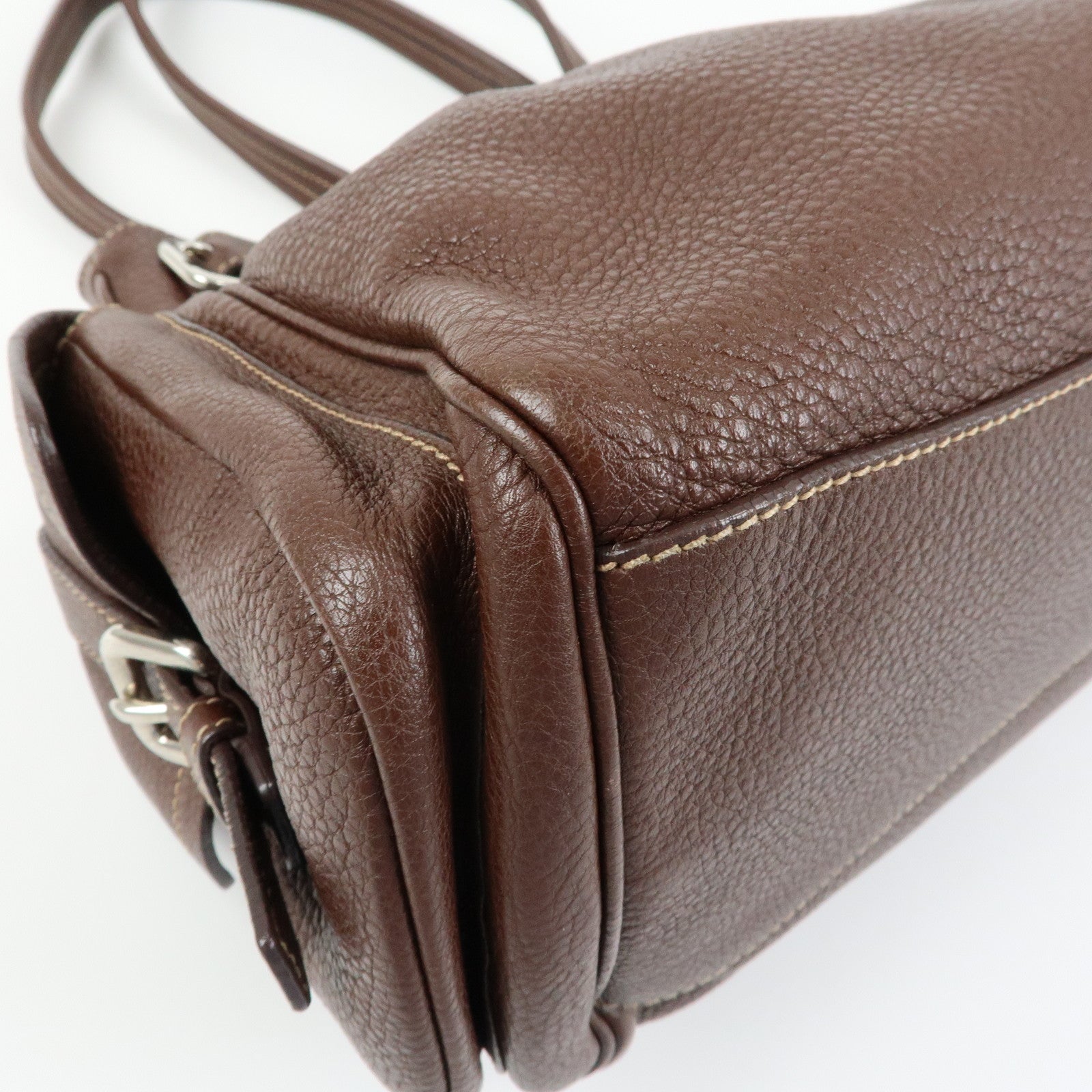 PRADA Vitello Daino Leather Shoulder Bag Tote Bag Brown BR3250