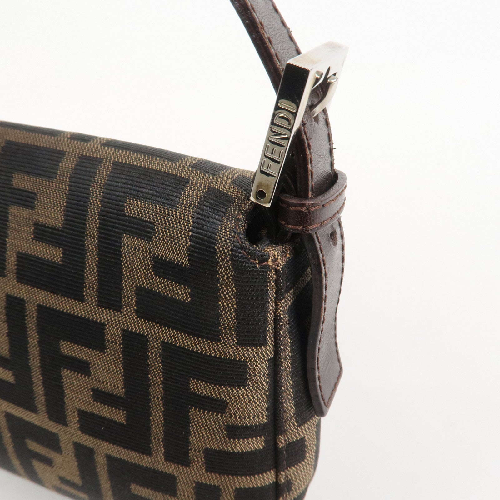 FENDI Zucca Mamma Baguette Canvas Leather Shoulder Bag Brown 26424