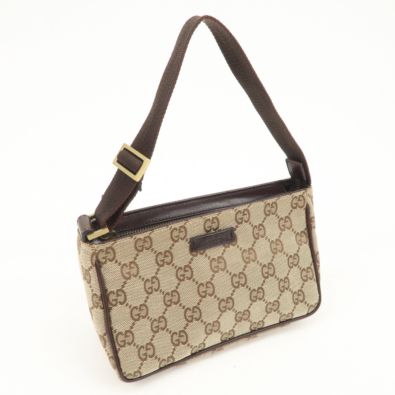 GUCCI GG Canvas Leather Mini Handbag Pouch Beige Brown 106644