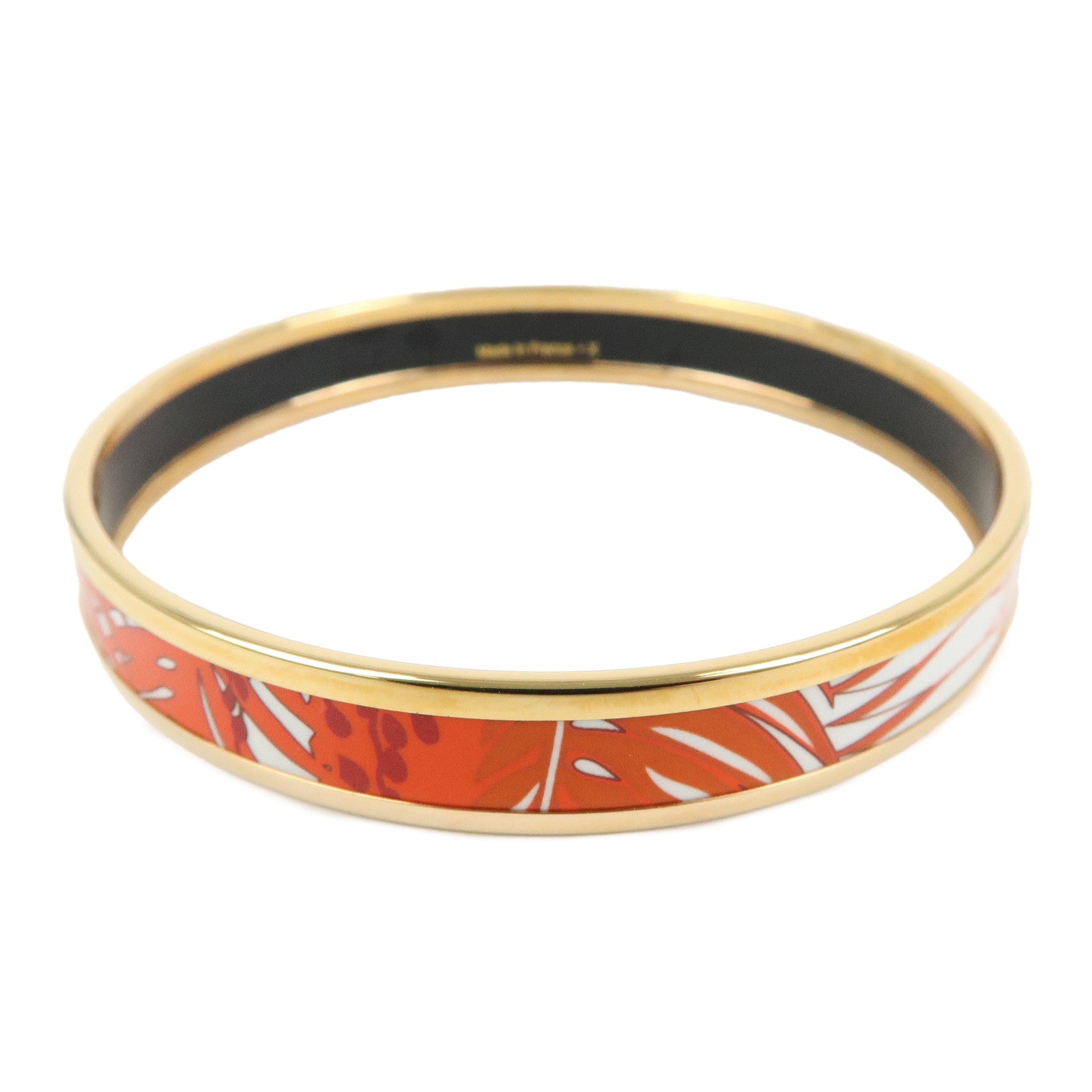 HERMES Email PM Gold Plated Bracelet Bangle White Orange Gold