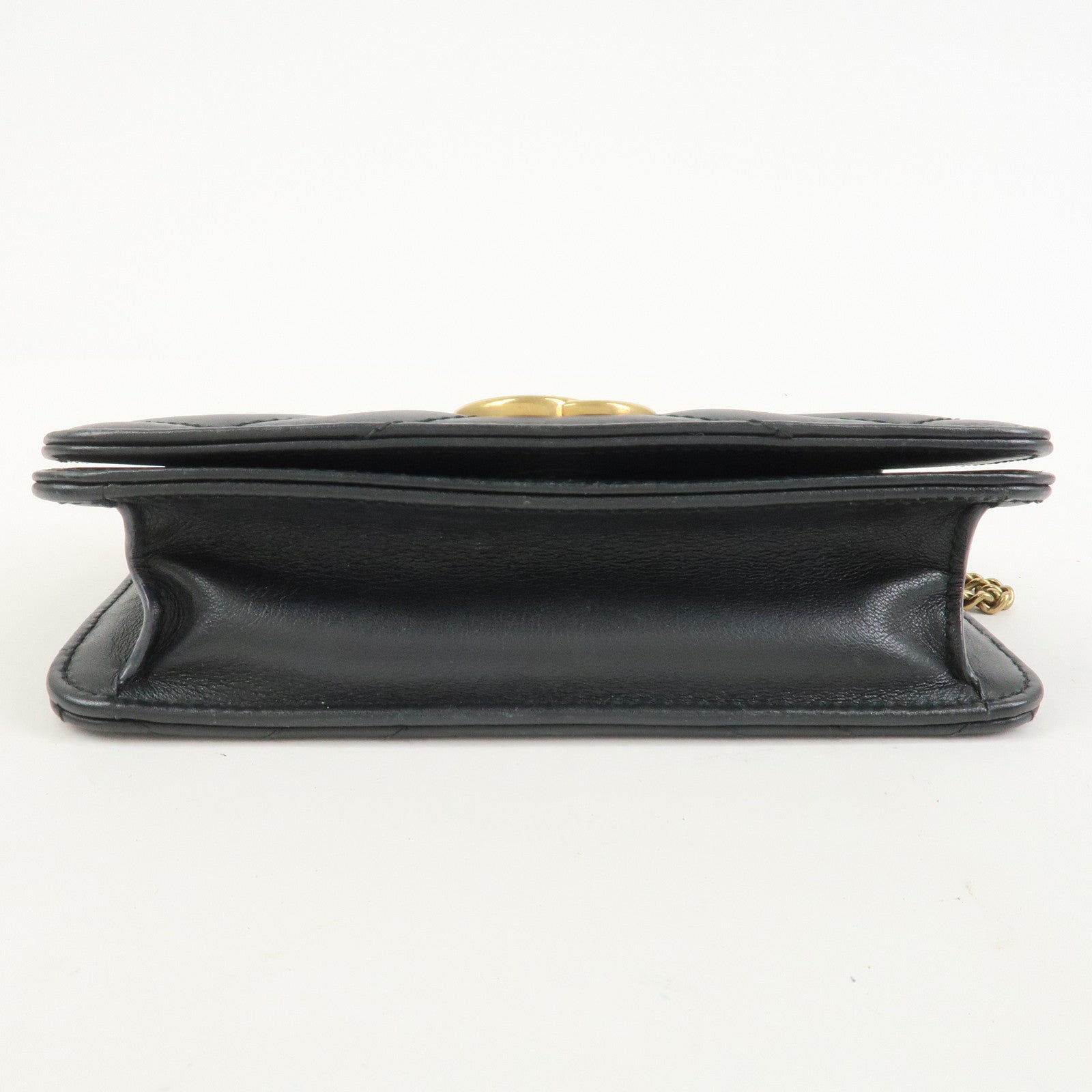 GUCCI GG Marmont Leather Chain Shoulder Bag Black Gold 488426