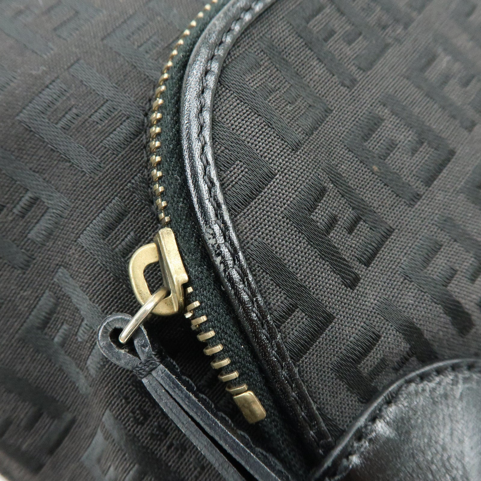 Fendi Zucchino Canvas Leather Hand Bag Tote Bag Black Brown 8BH139