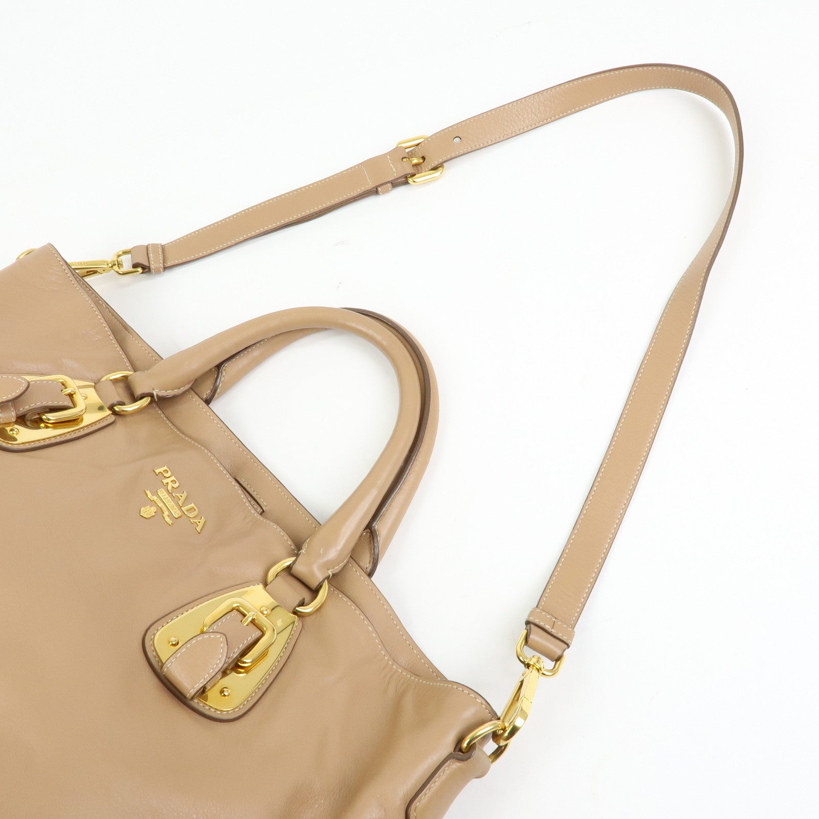 PRADA Soft Calf Leather 2Way Hand Shoulder Bag Light Brown BN1902