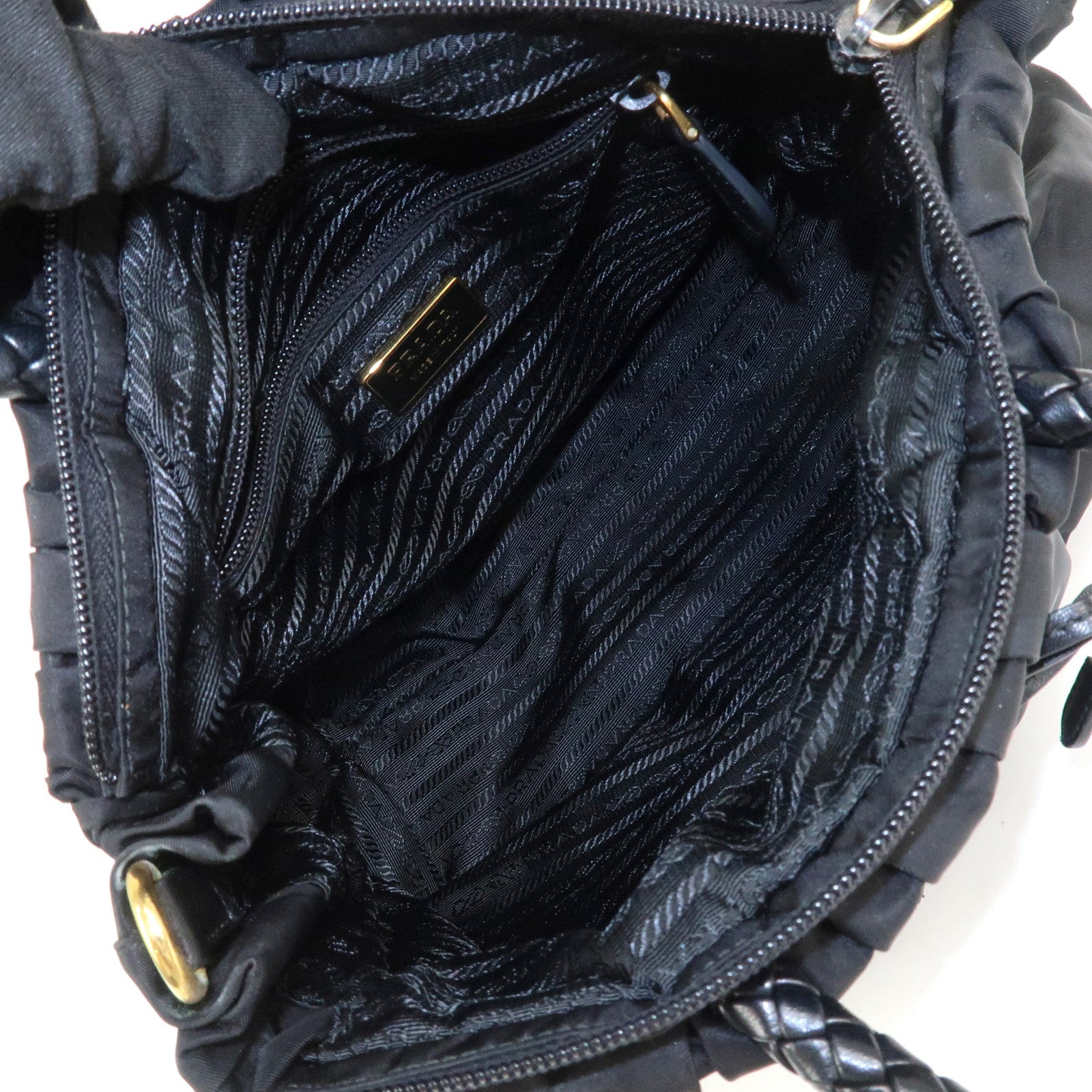 PRADA Logo Nylon Leather 2Way Bag Hand Shoulder Bag Black BN1631