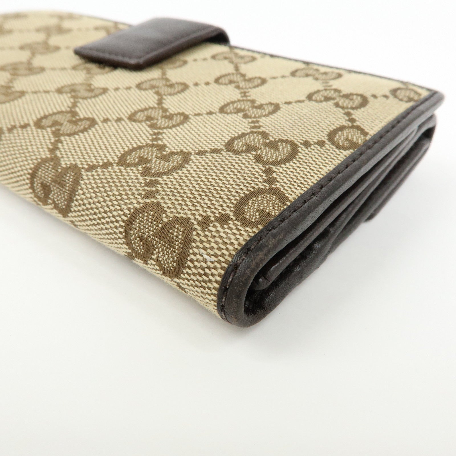 GUCCI GG Canvas Leather Long Wallet Beige Brown 257012