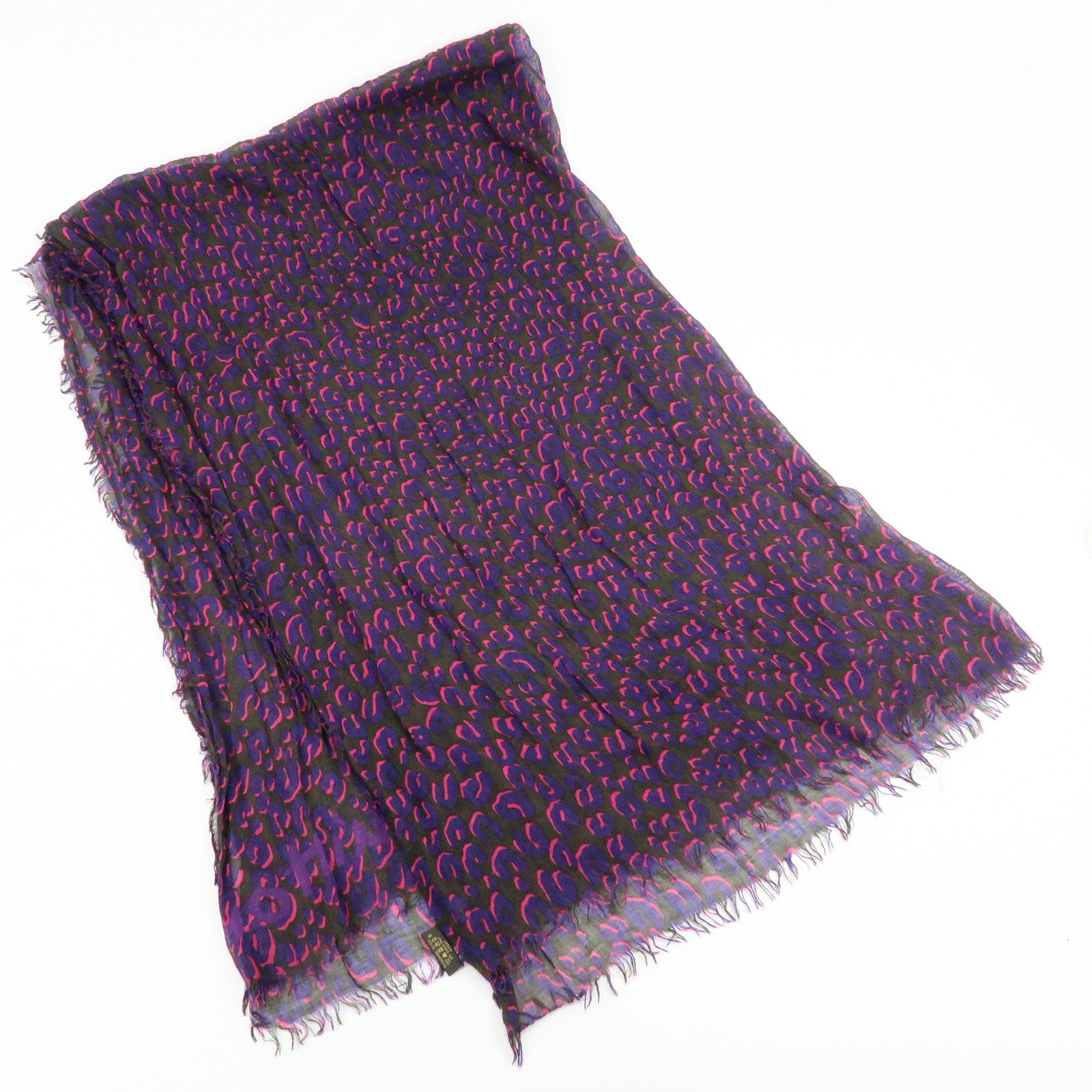Louis Vuitton Cashmere Silk Scarf Leopard Purple Black 413287