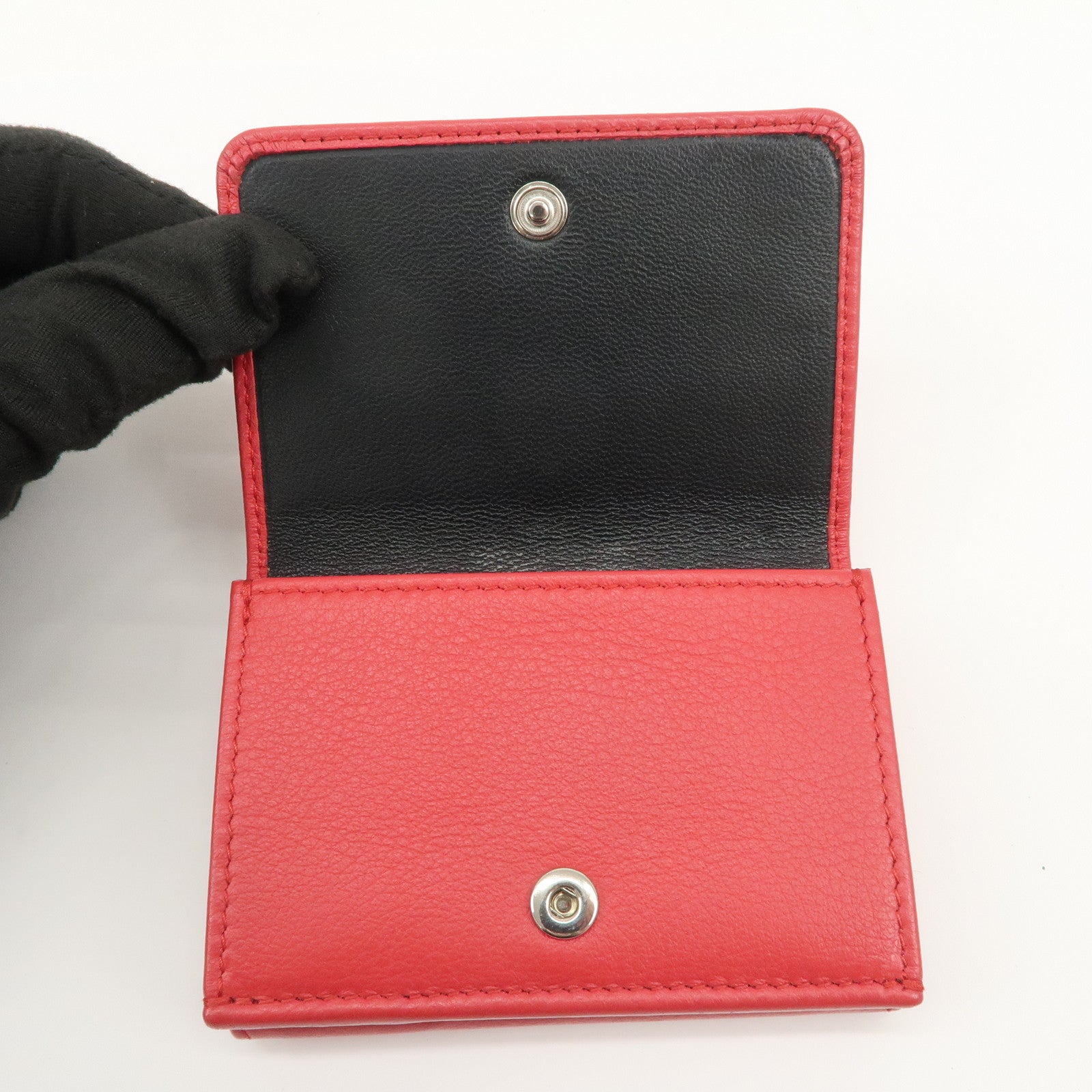 BALENCIAGA CASH Leather Mini Tri-fold Compact Wallet Red 593813