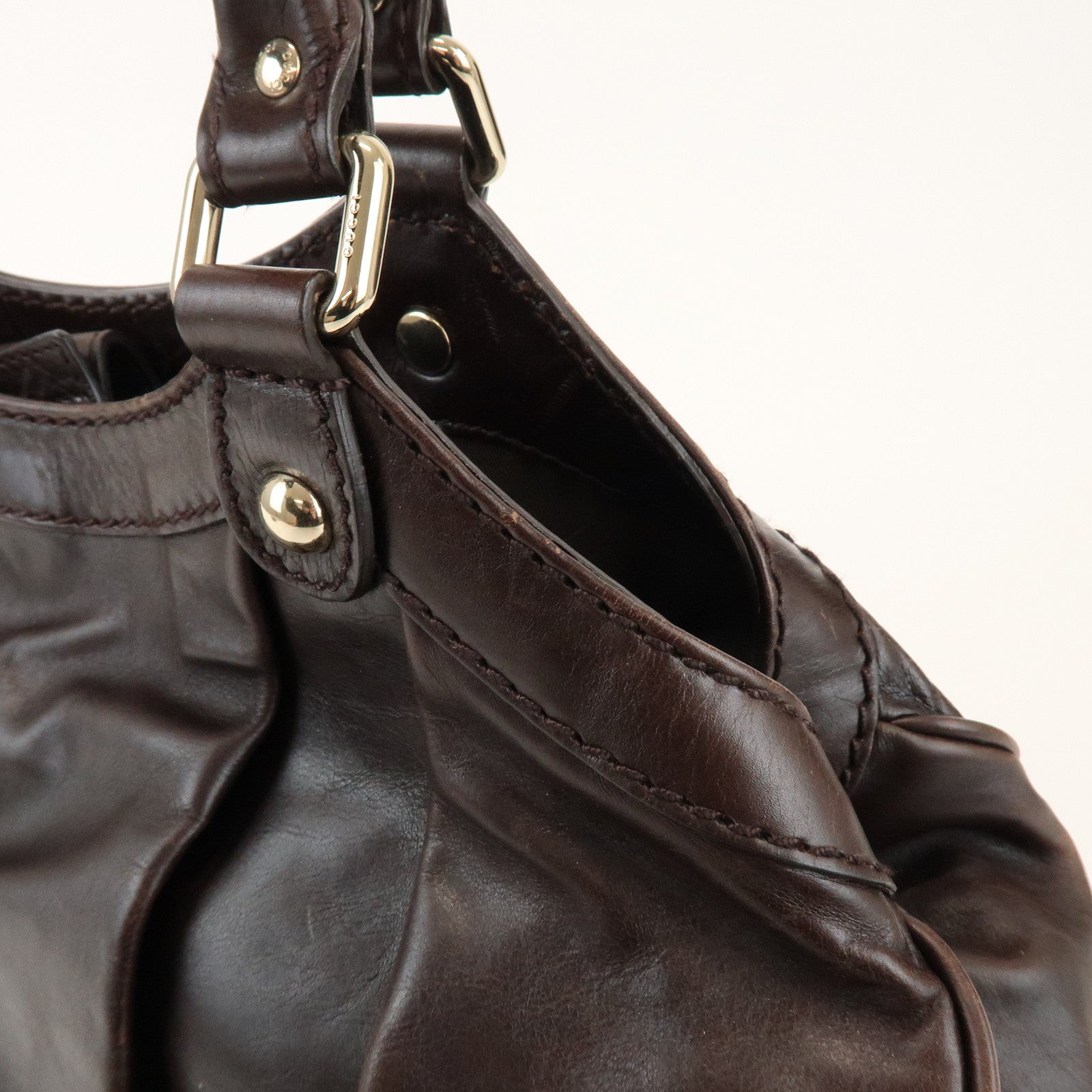 GUCCI Sukey Interlocking G Leather Tote Bag Hand Bag Brown 211944