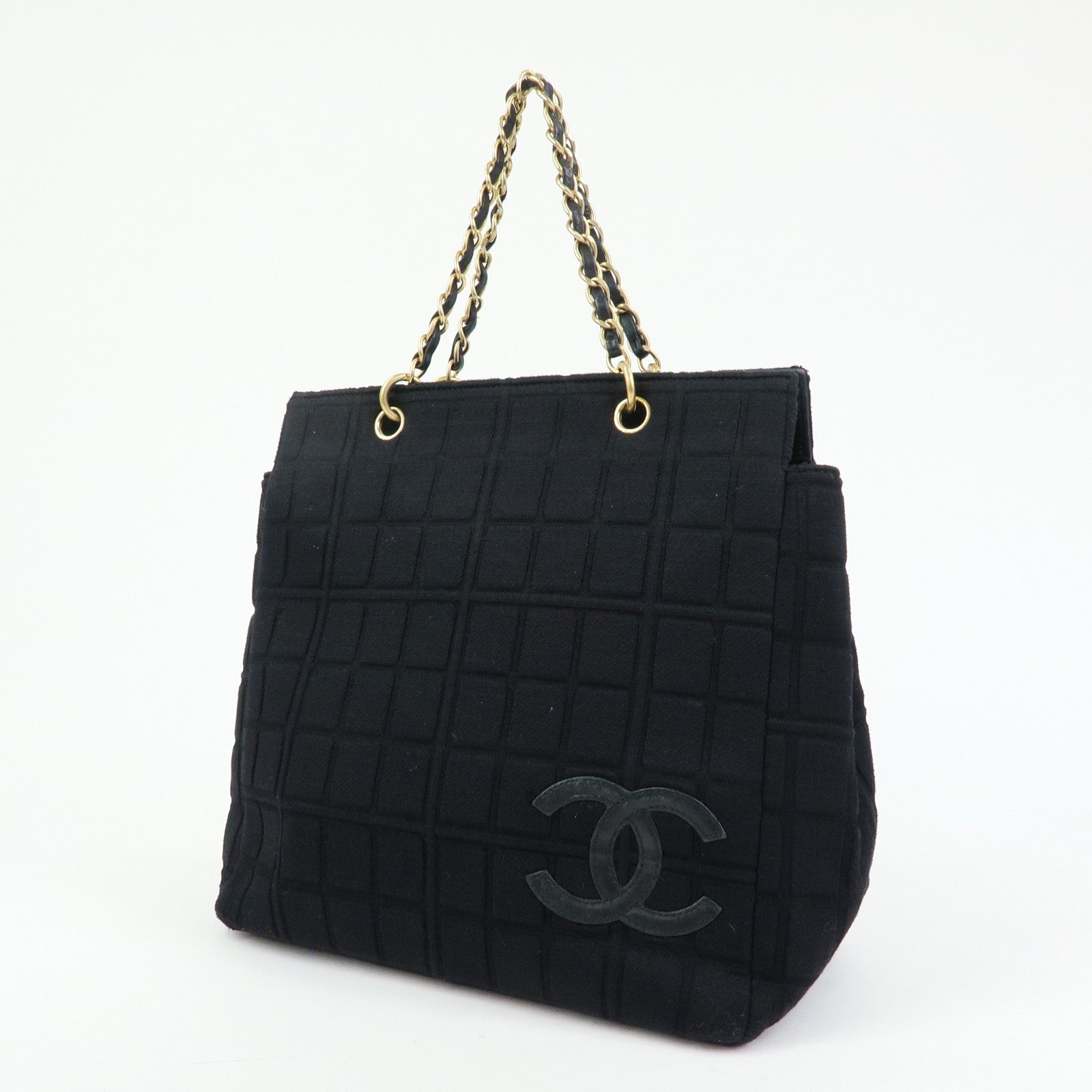 CHANEL COCO Mark Canvas Leather Chain Strap Tote Bag Black