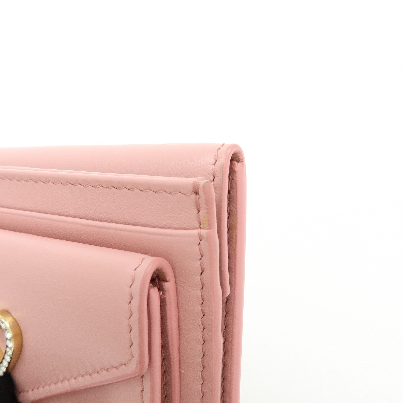 MIU MIU Madras Leather Rhinestone Card Case Heart Love letter Pink