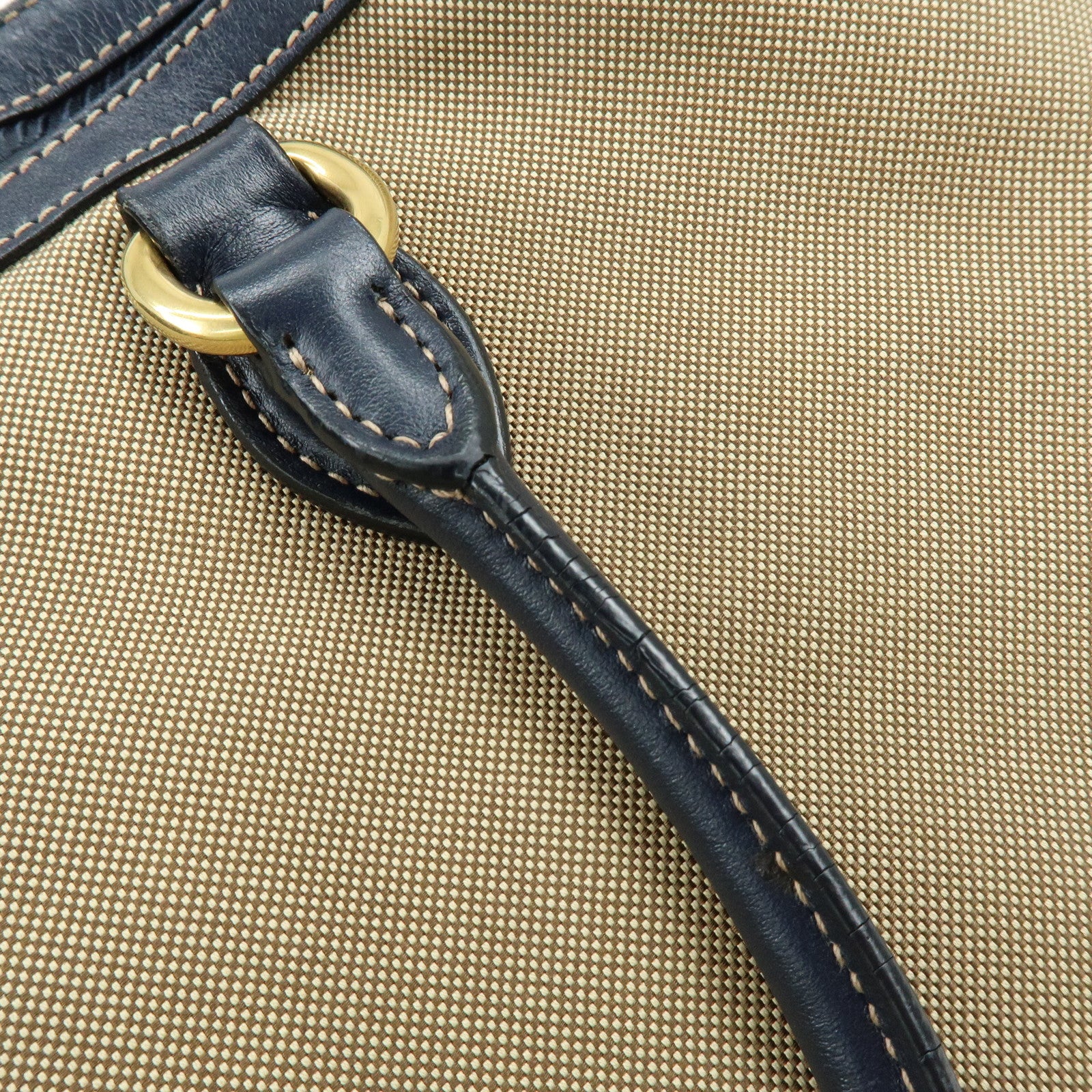 PRADA Logo Jacguard Leather Tote Bag Hand Bag Beige Navy