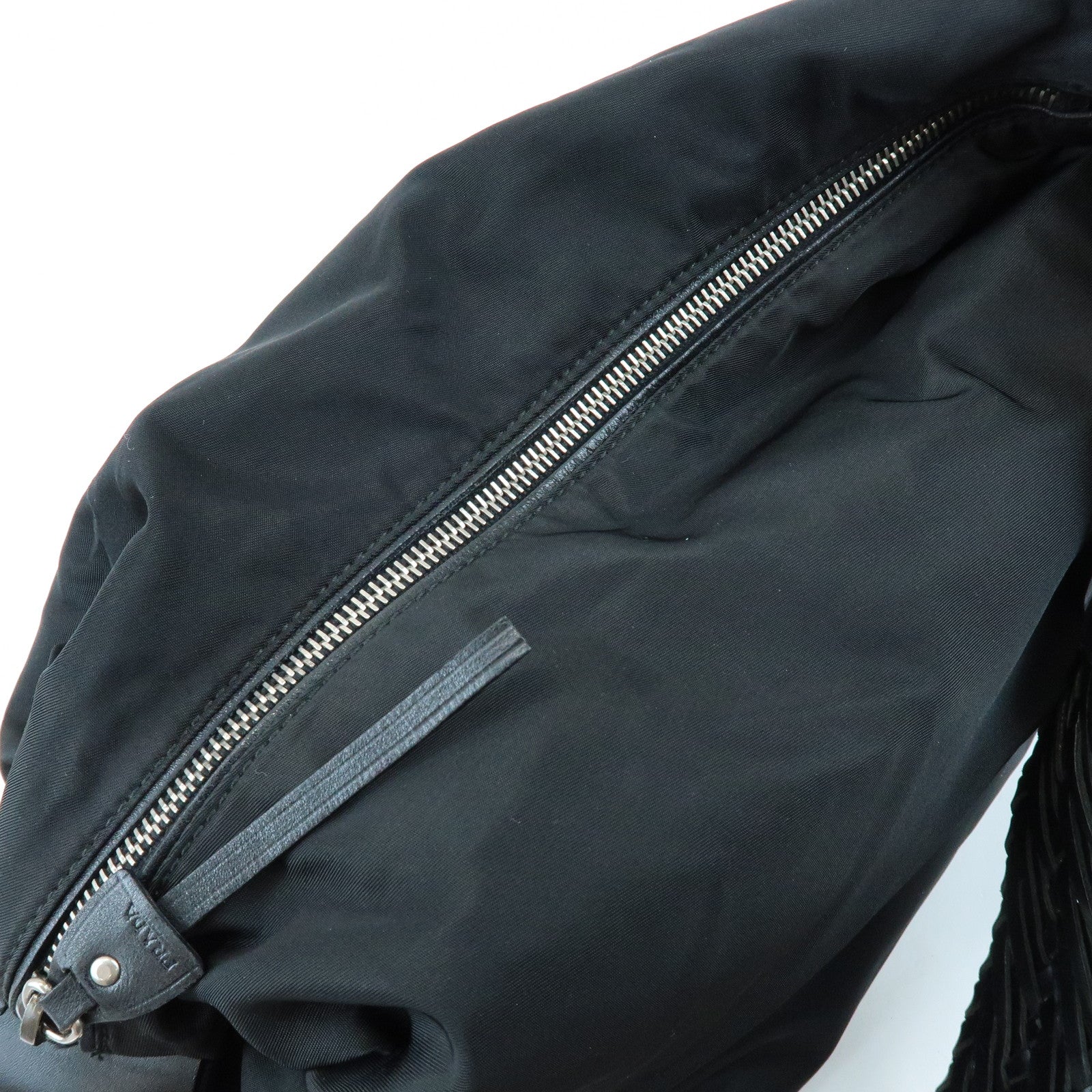 PRADA Triangle Logo Nylon Leather Shoulder Bag Black BR0575