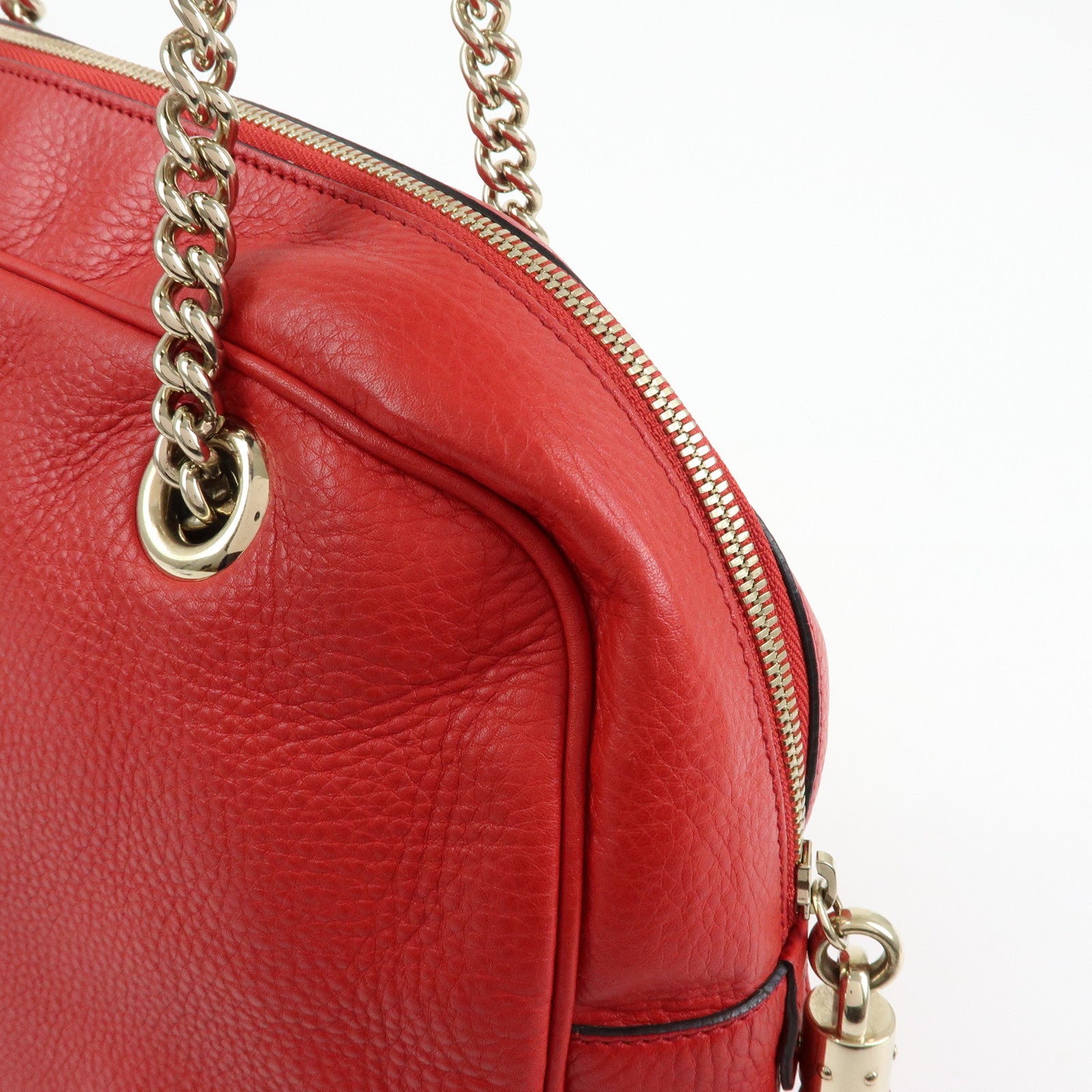GUCCI SOHO Interlocking G Leather Chain Shoulder Bag Red 353126