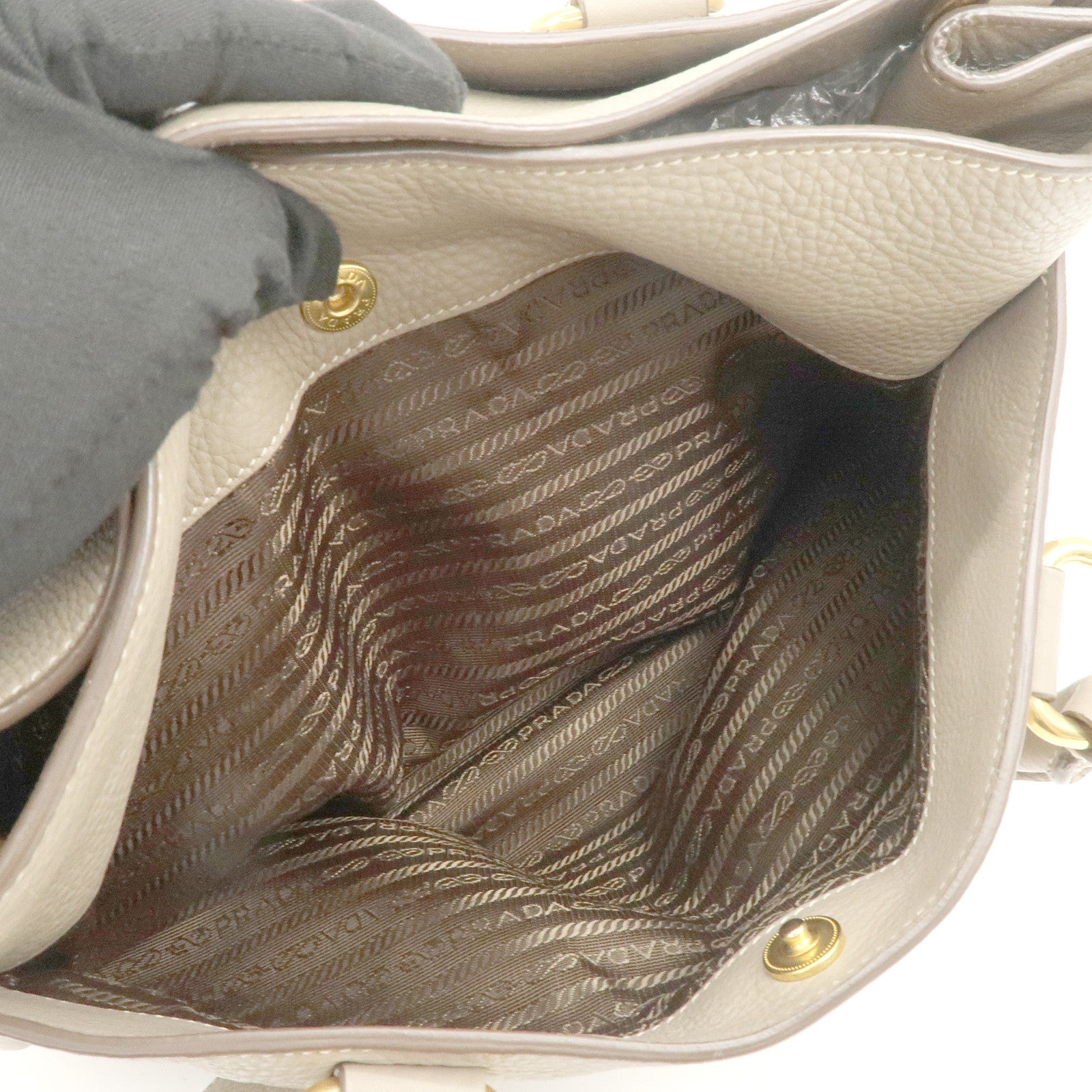PRADA Logo Leather 2Way Bag Hand Bag Tote Bag Beige BR4393