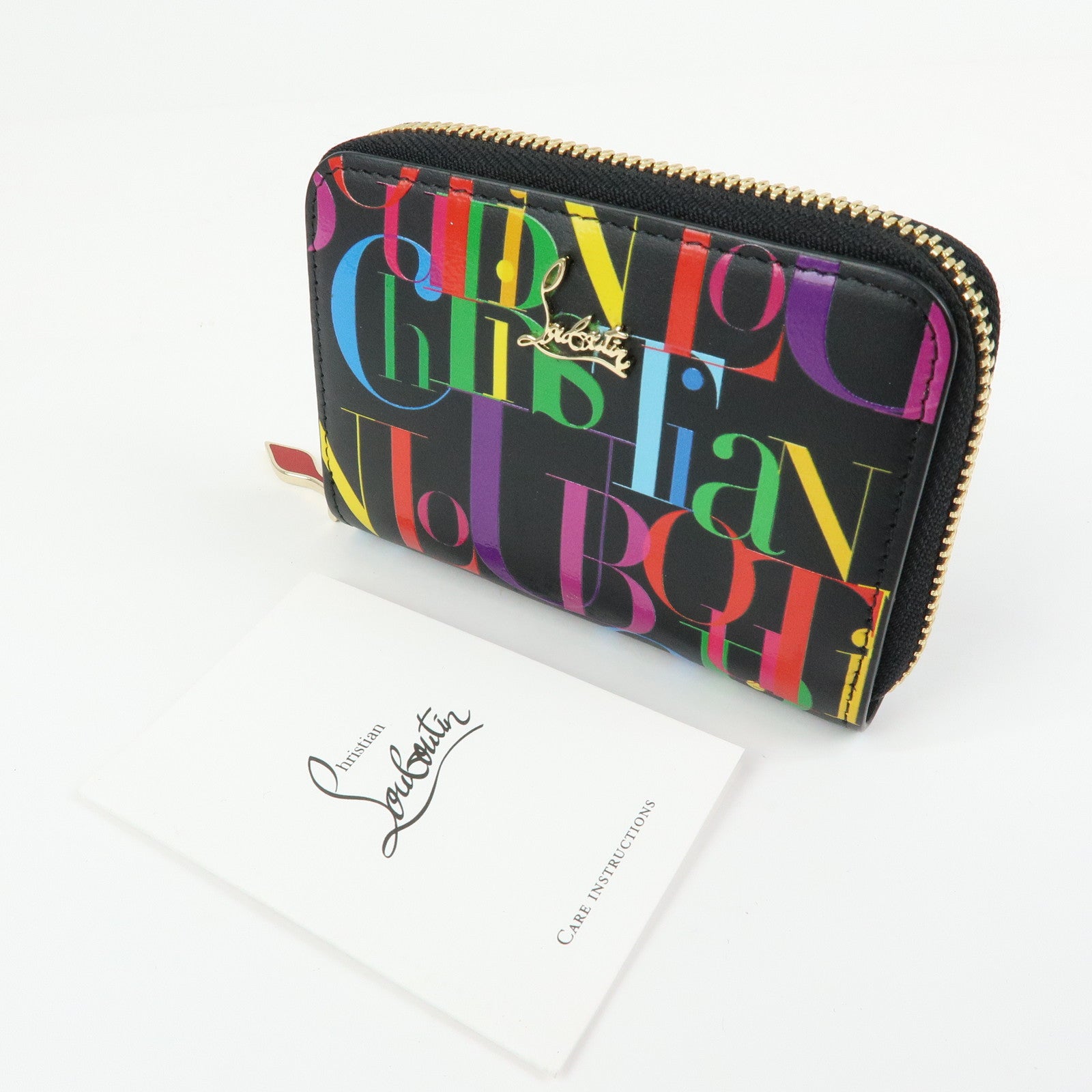 希少 Christian Louboutin マルチカラー ケース Christian Louboutin Leather Card Case Coin Case Black Multicolor