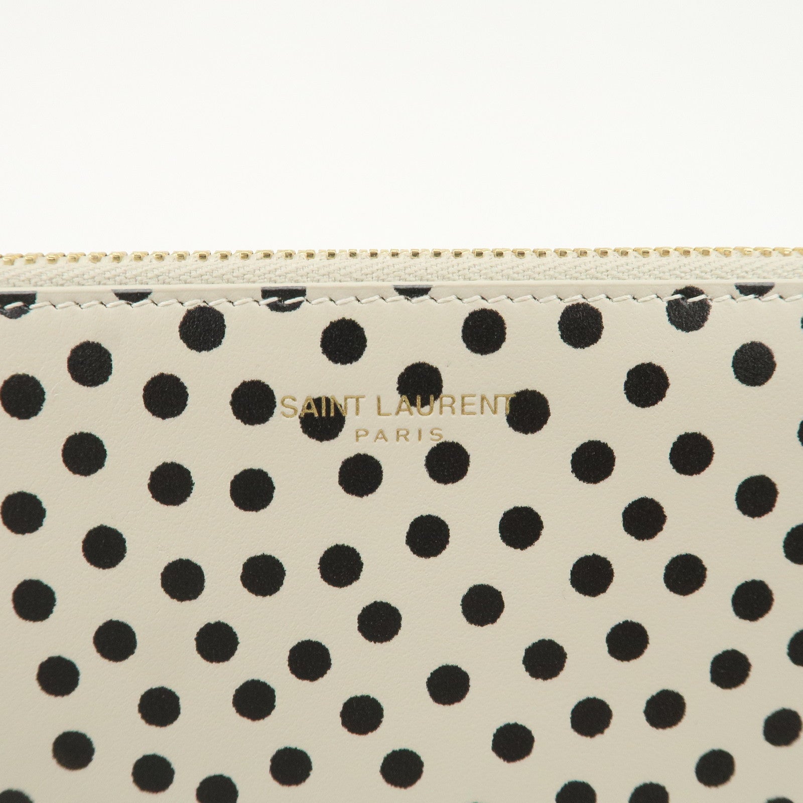 SAINT LAURENT Leather Clutch Bag Black White Gold Hardware 635099