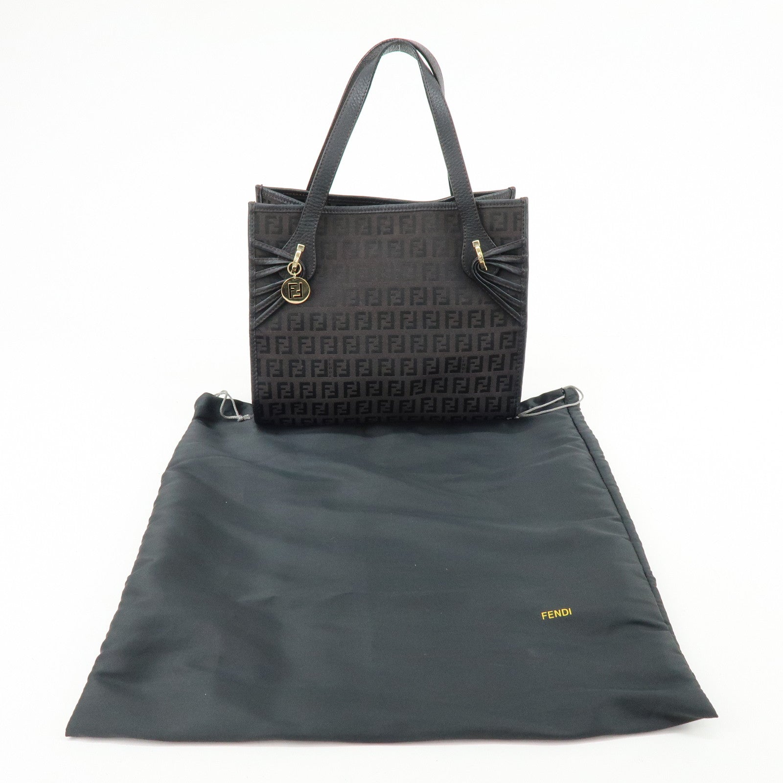 FENDI Zucchino Canvas Leather Hand Bag Tote Bag Brown 8BH152