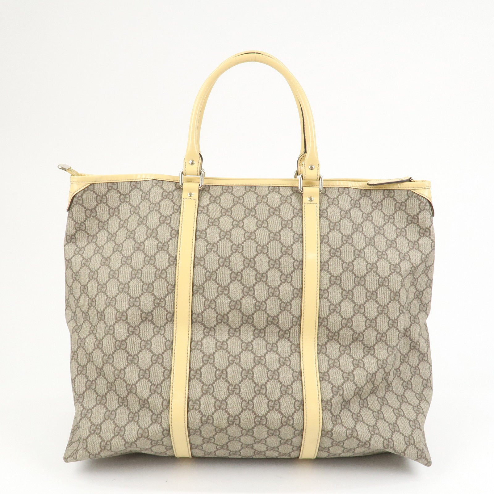 GUCCI GG Supreme Monogram Patent Leather Tote Bag Beige 201482