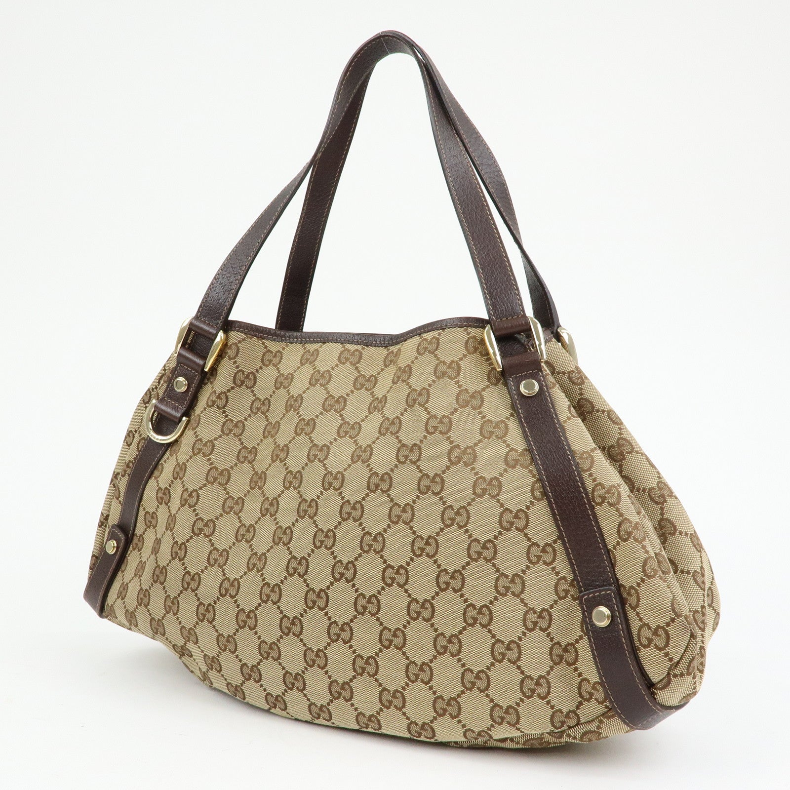 GUCCI Abbey GG Canvas Leather Tote Hand Bag Beige Brown 130736