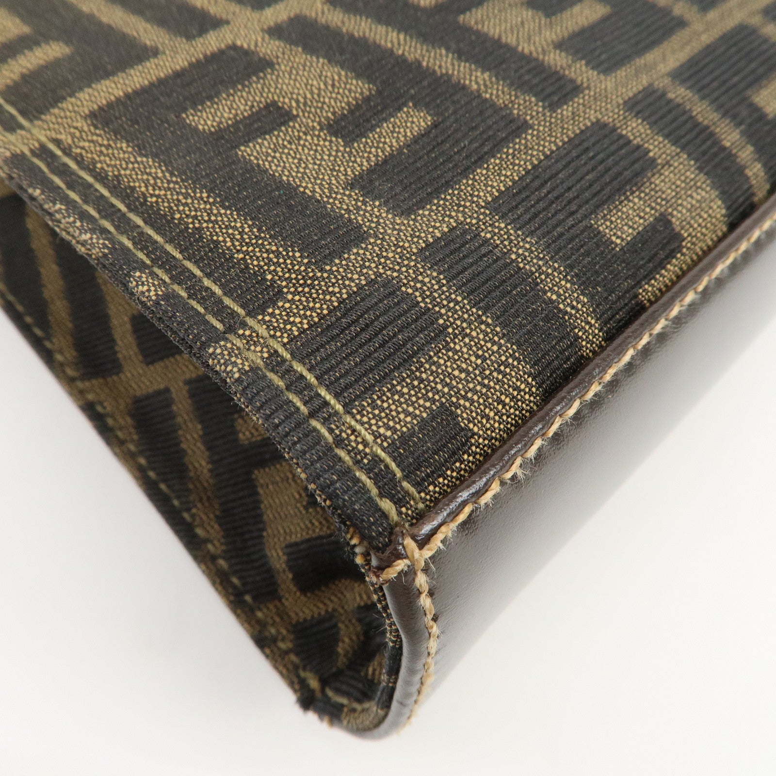 FENDI Zucca Canvas Leather Shoulder Bag Hand Bag Brown Black