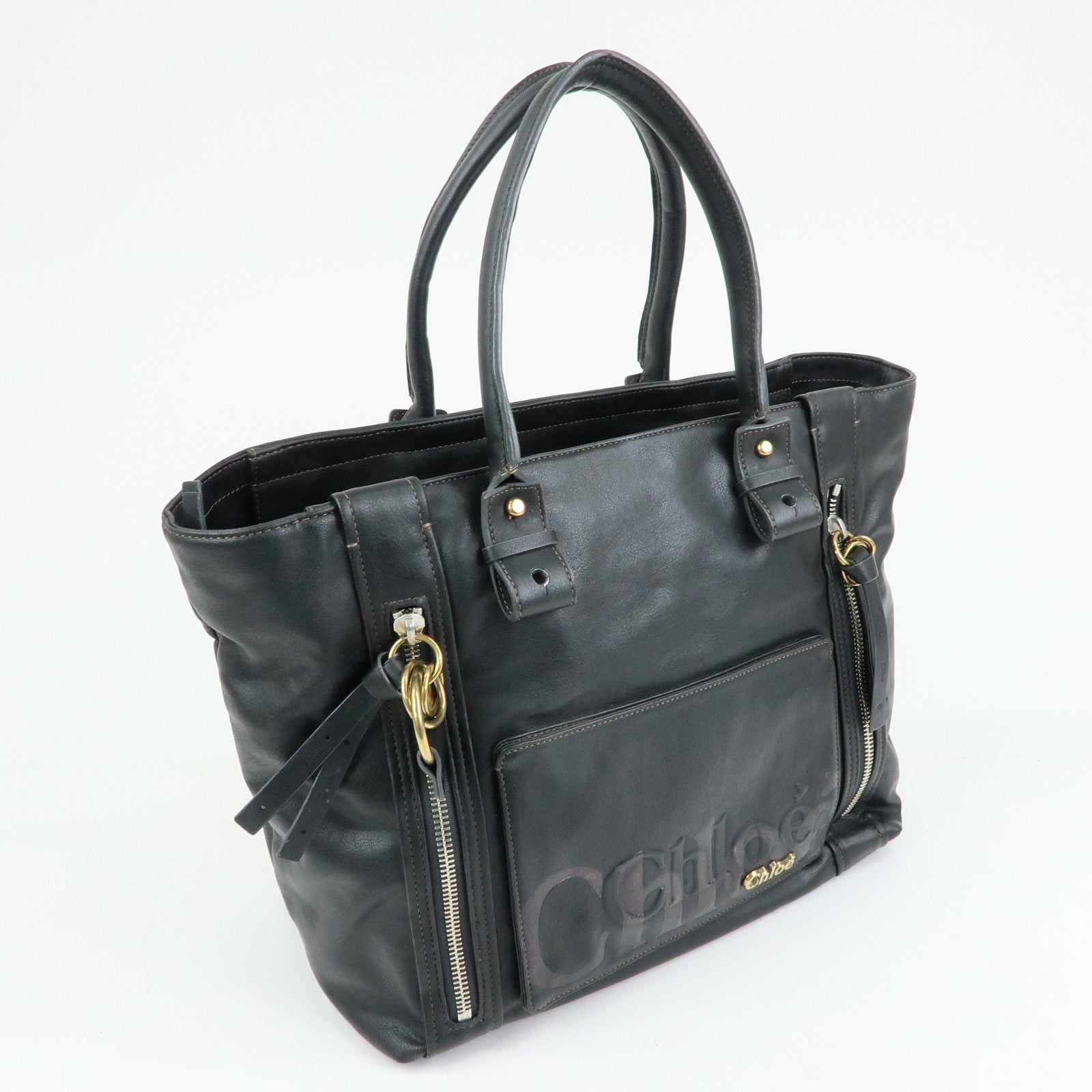 Chloe Eclipse Leather Tote Bag Shoulder Bag Hand Bag Black