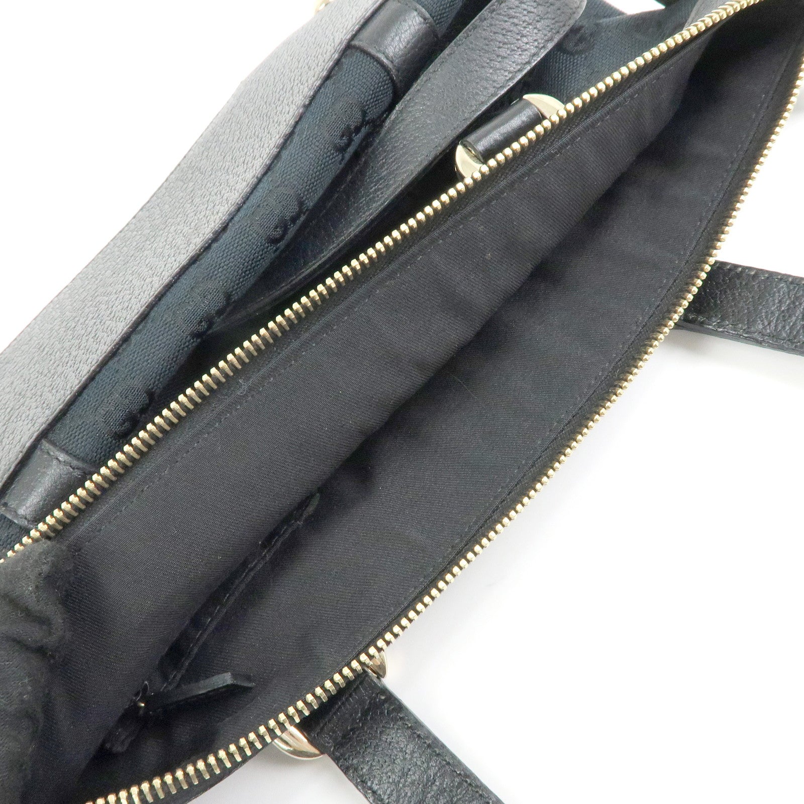 GUCCI Abbey GG Canvas Leather Tote Bag Hand Bag Black 141471
