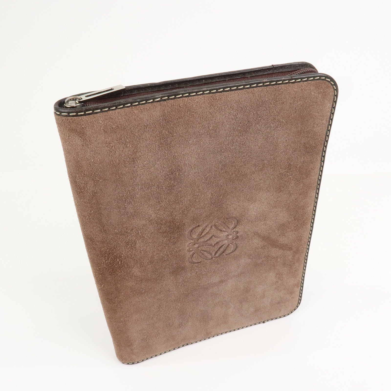 LOEWE Suede Leather Round Zippy Planer Cover Agenda Cover Brown