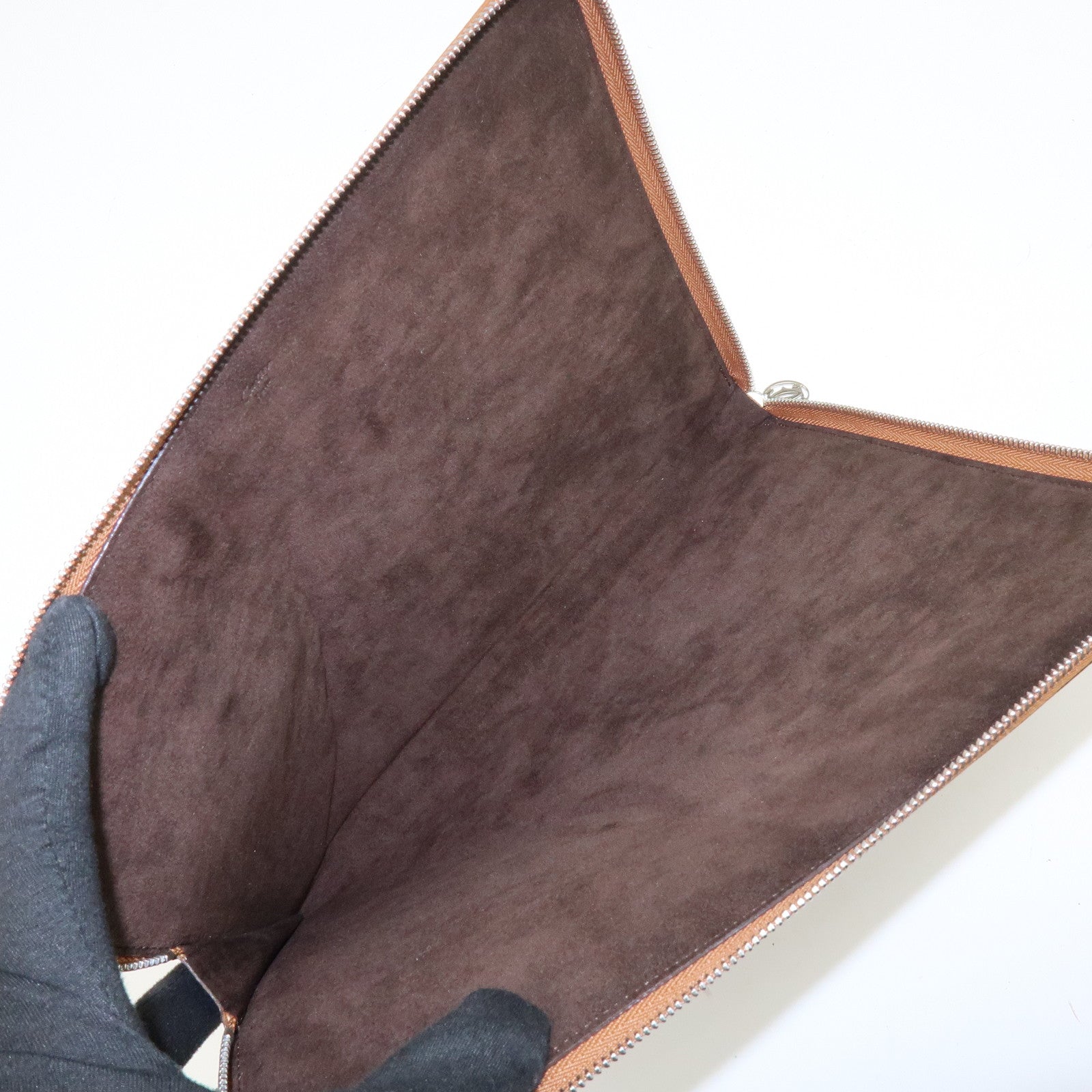 Cartier Leather Envelope Clutch Bag Pouch Brown