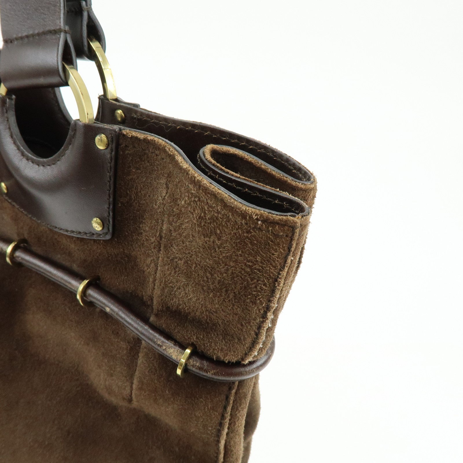 GUCCI Suede Leather Tote Bag Hand Bag Brown 95374