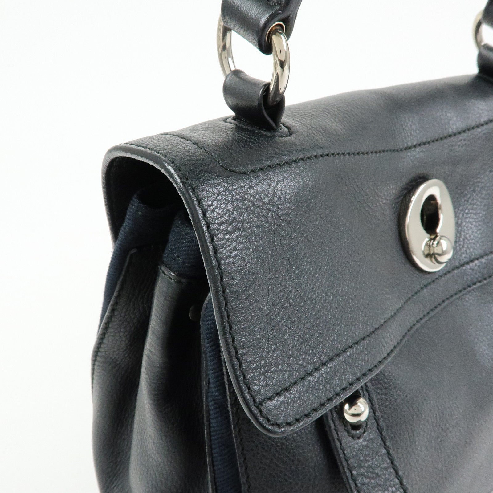 SAINT LAURENT PARIS Muse Two Leather Canvas 2WAY Bag Black 527411