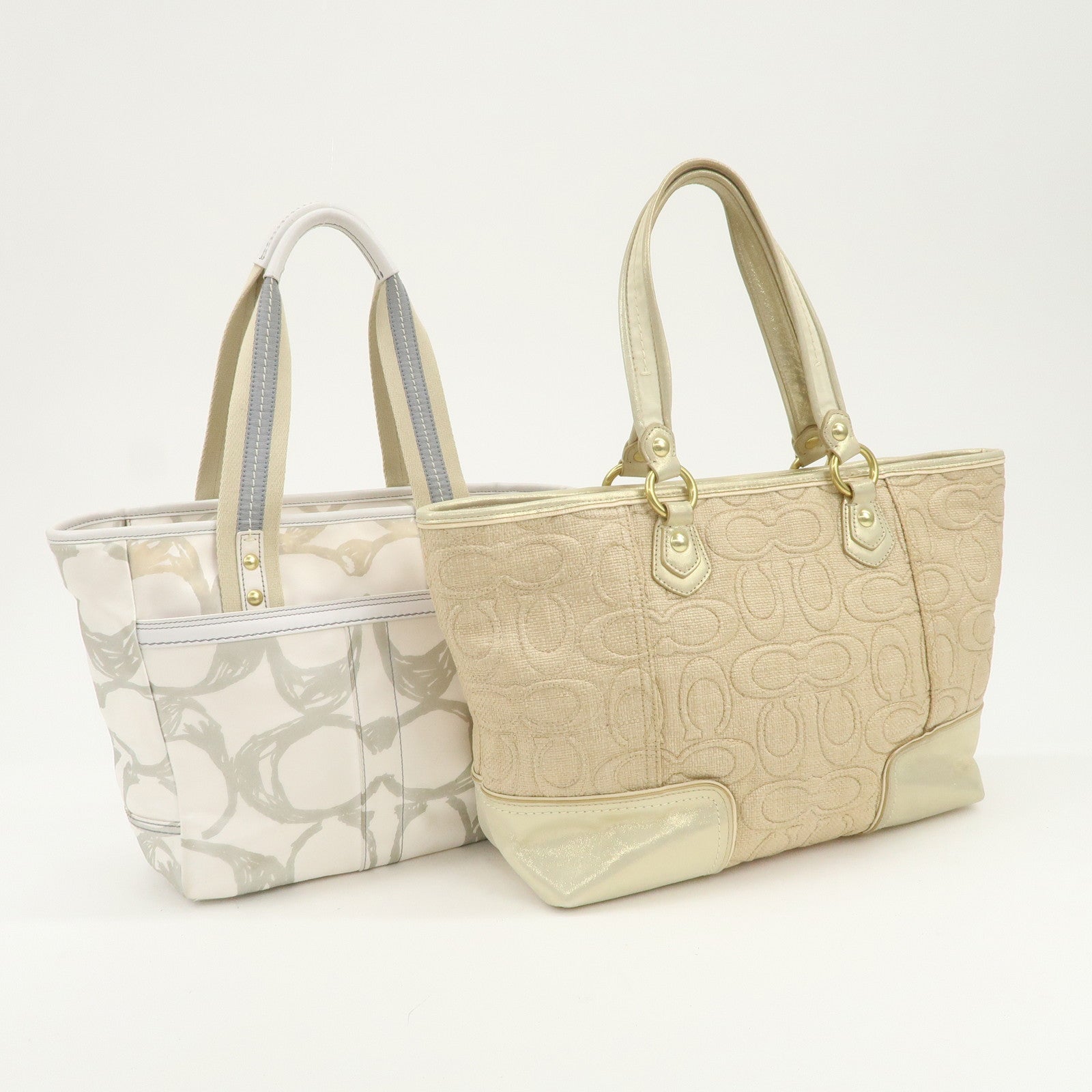 COACH Signature Nylon Straw Leather Set of 2 Hand Bag Shoulder Bag