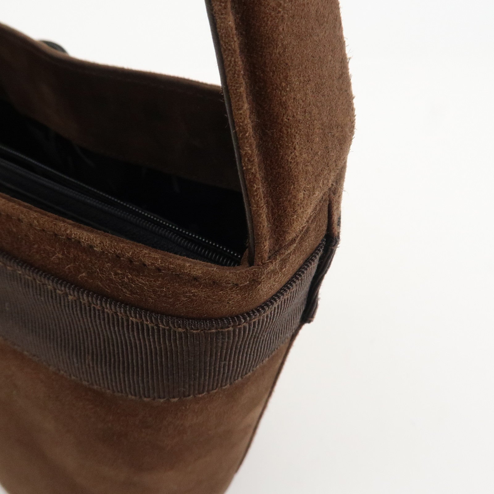 Ferragamo Vara Ribbon Suede Leather Hand Bag Brown Gold