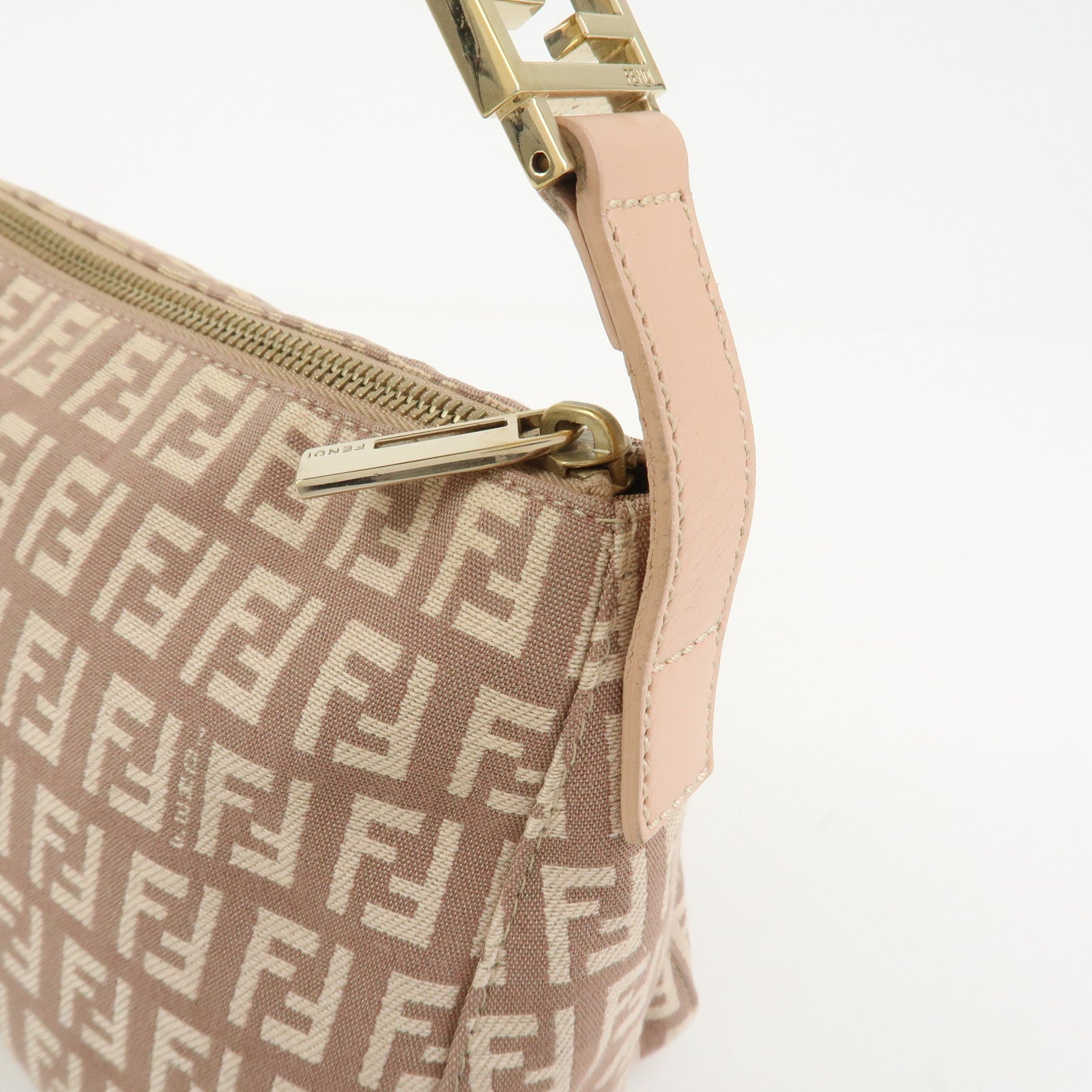 FENDI Zucchino Canvas Leather Shoulder Bag Hand Bag Pink 8BR444