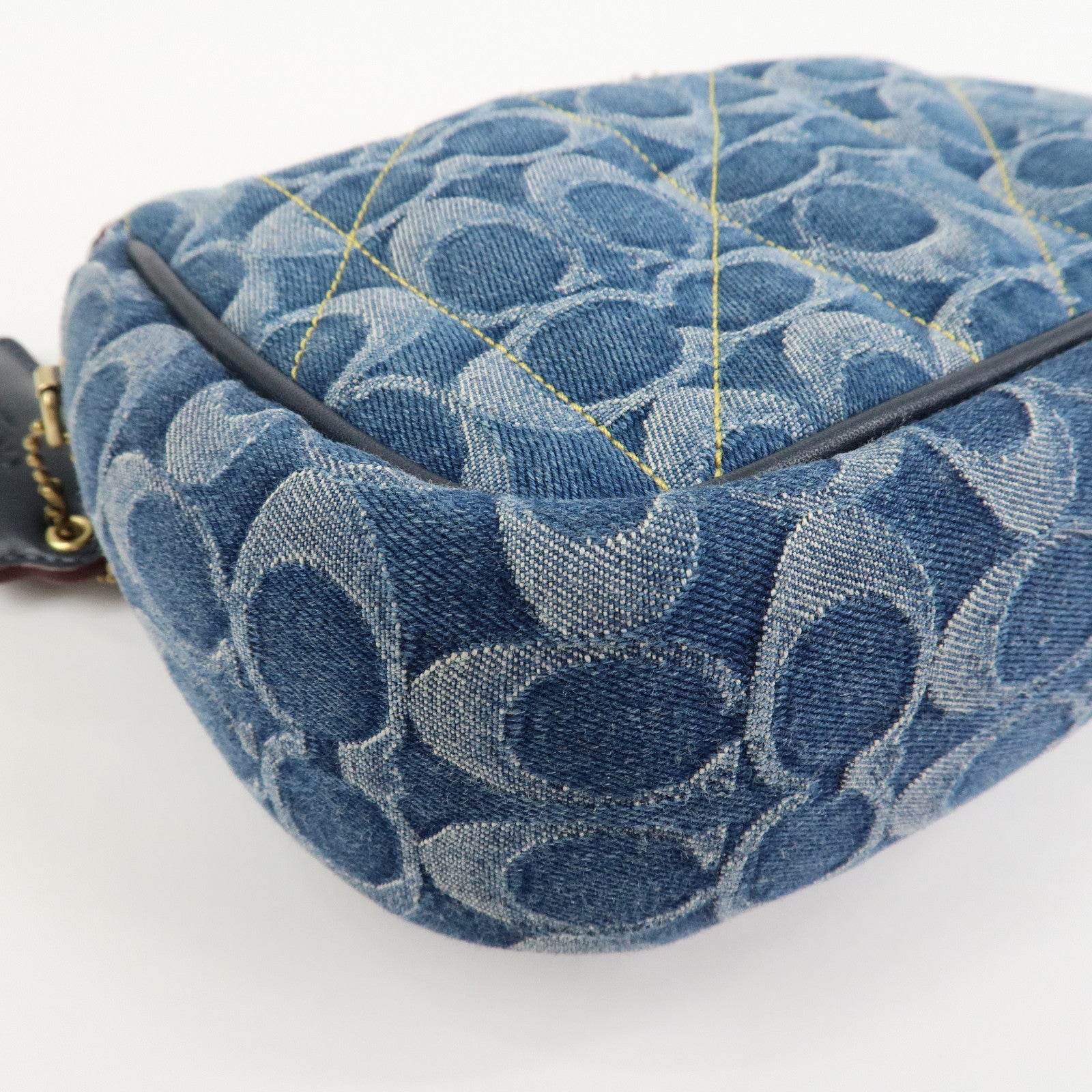 COACH Denim Leather Chain Shoulder Bag Crossbody Bag Hand Bag Blue