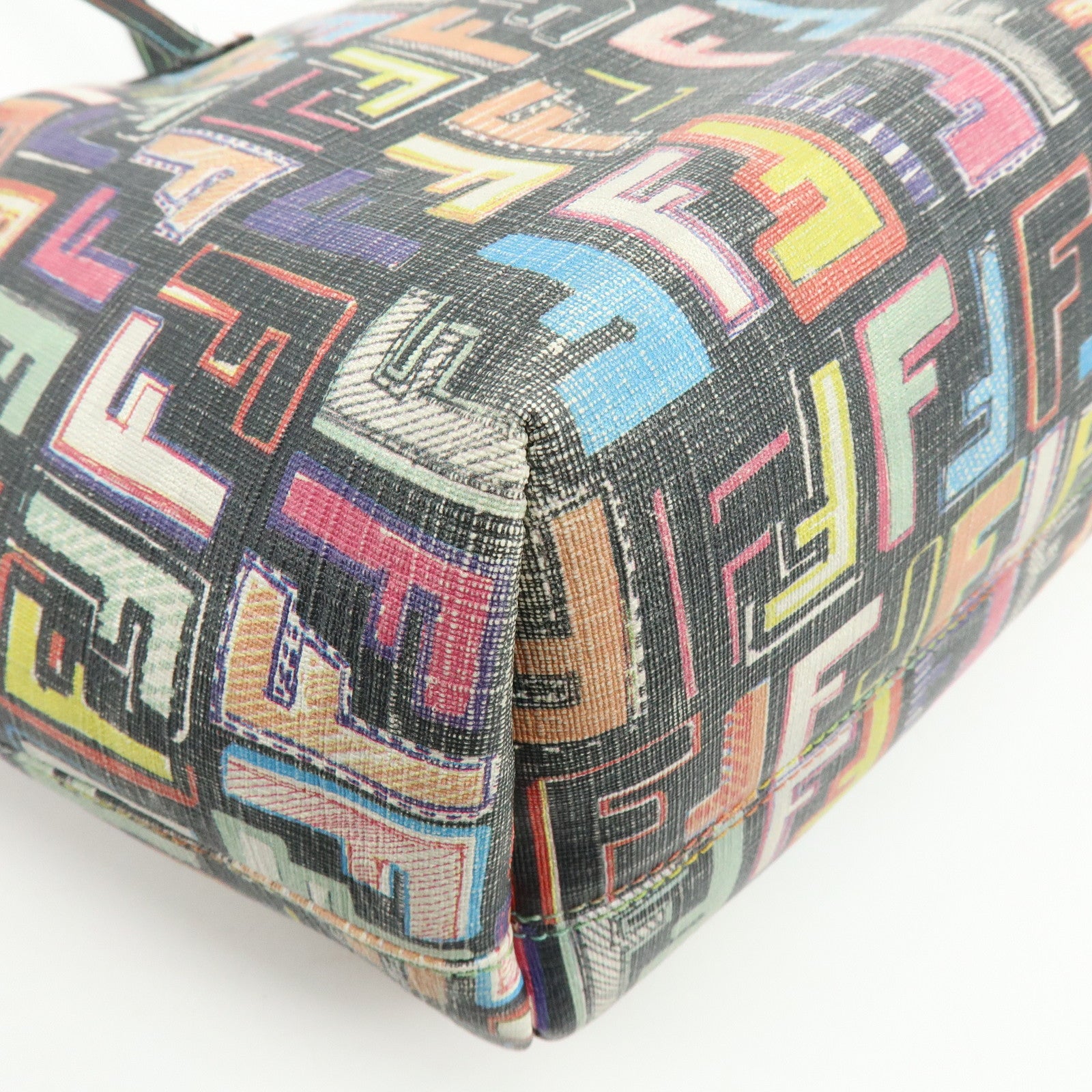 FENDI Zucca PVC Leather Tote Shoulder Bag Multicolor Black 8BH185