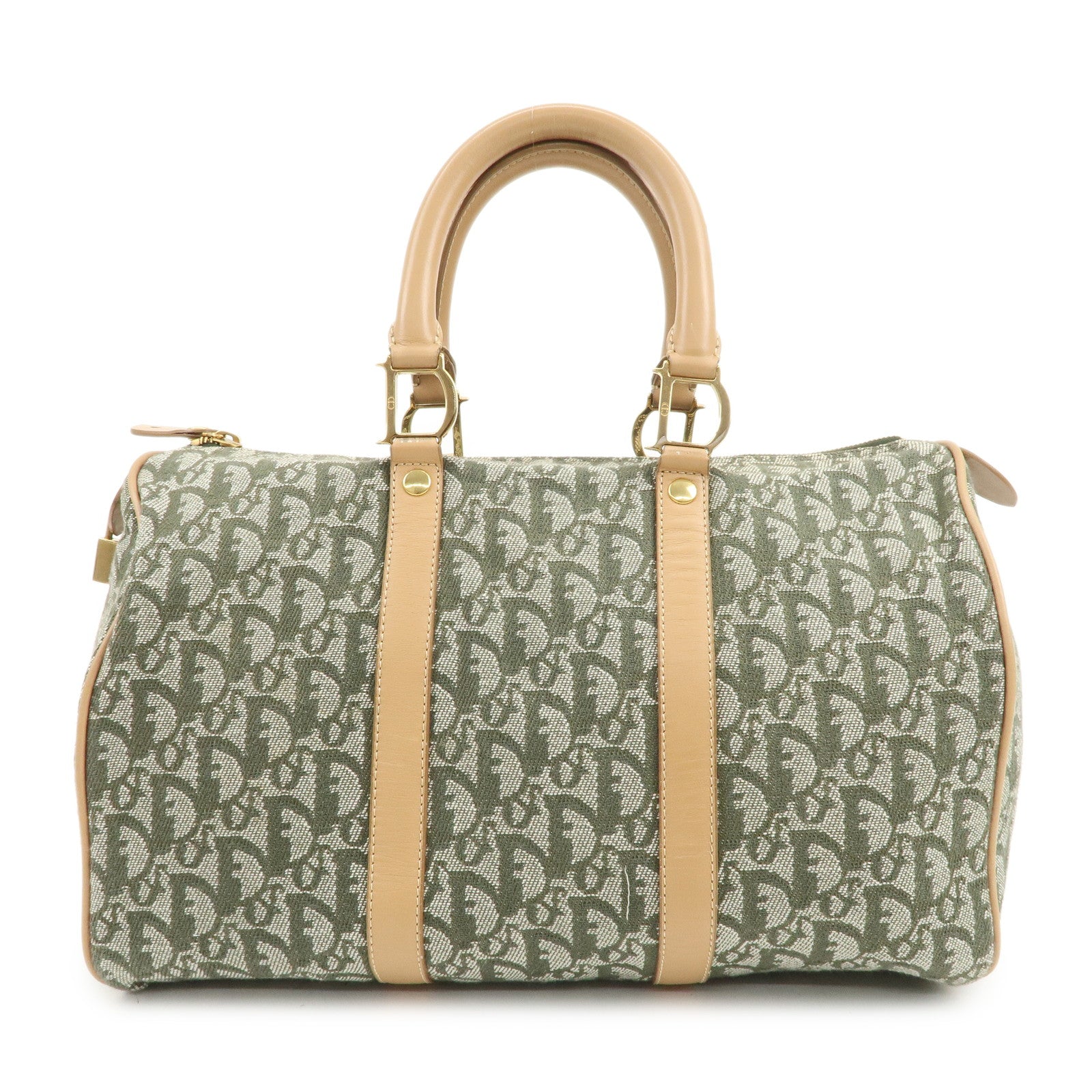 Christian Dior Trotter Canvas Leather Boston Bag Hand Bag Khaki