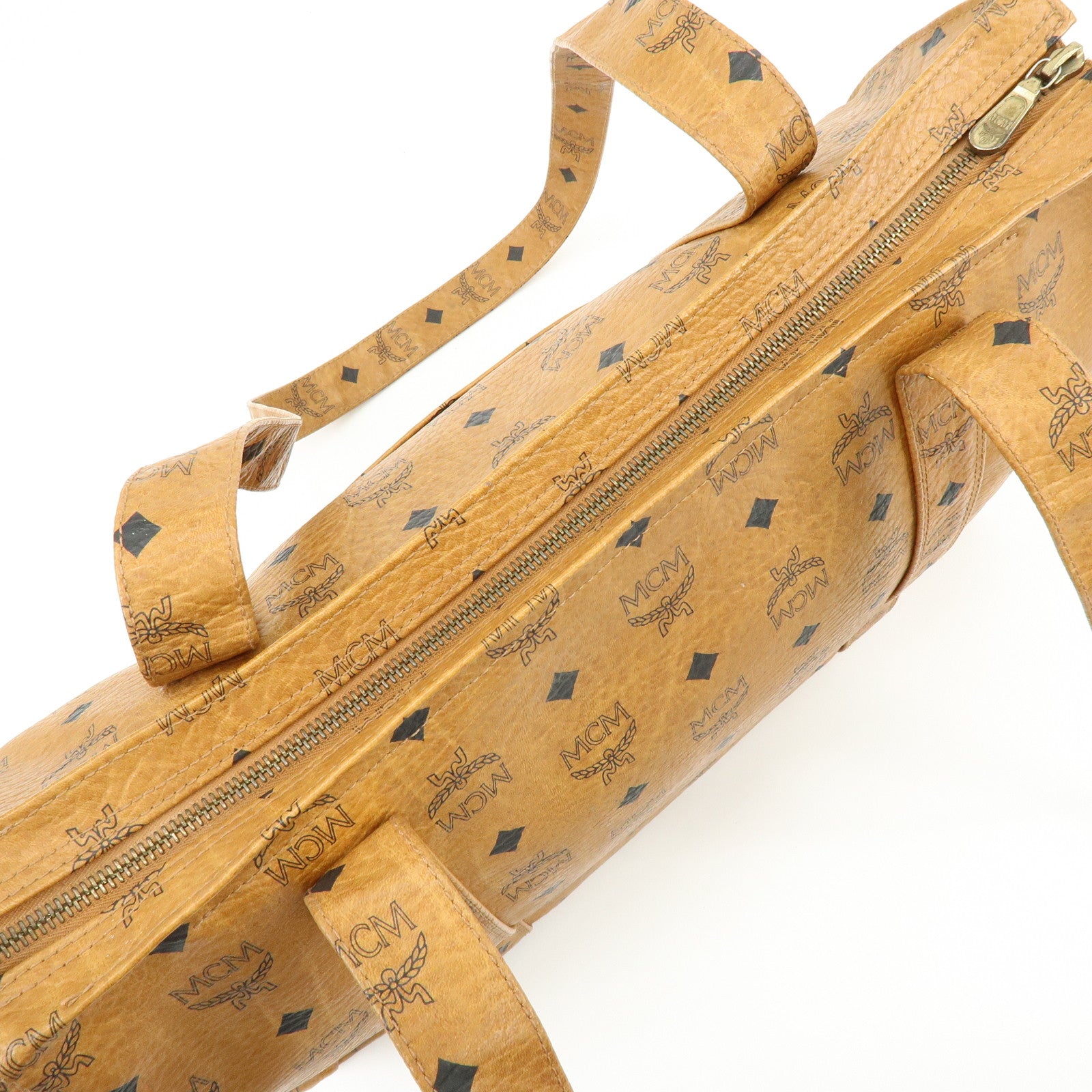 MCM Visetos PVC Tote Bag Shoulder Bag Hand Bag Cognac Brown