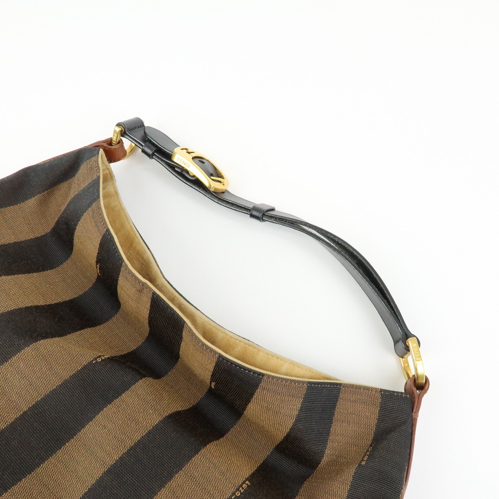 FENDI Pequin Canvas Leather Shoulder Bag Brown Black 8BR653