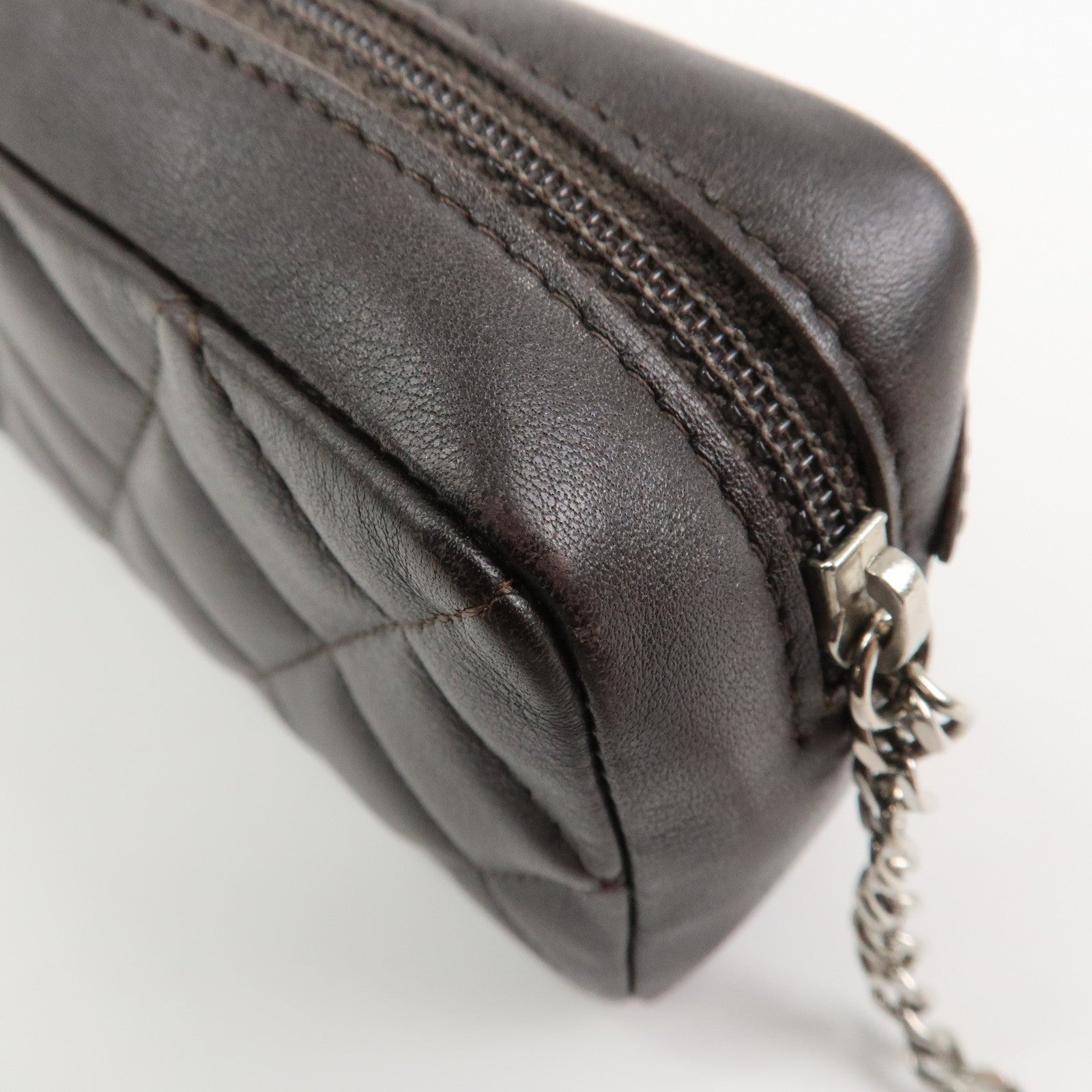 CHANEL Cambon Line COCO Mark Lambskin Cosmetic Pouch Brown