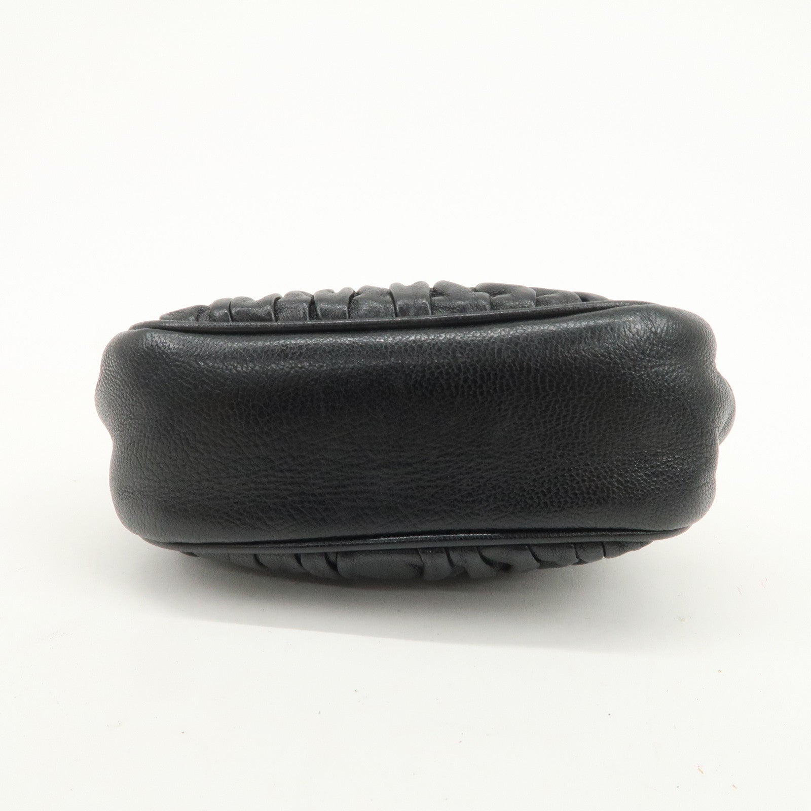 PRADA Logo Gathered Leather Pouch Compact Wallet Coin Case Black
