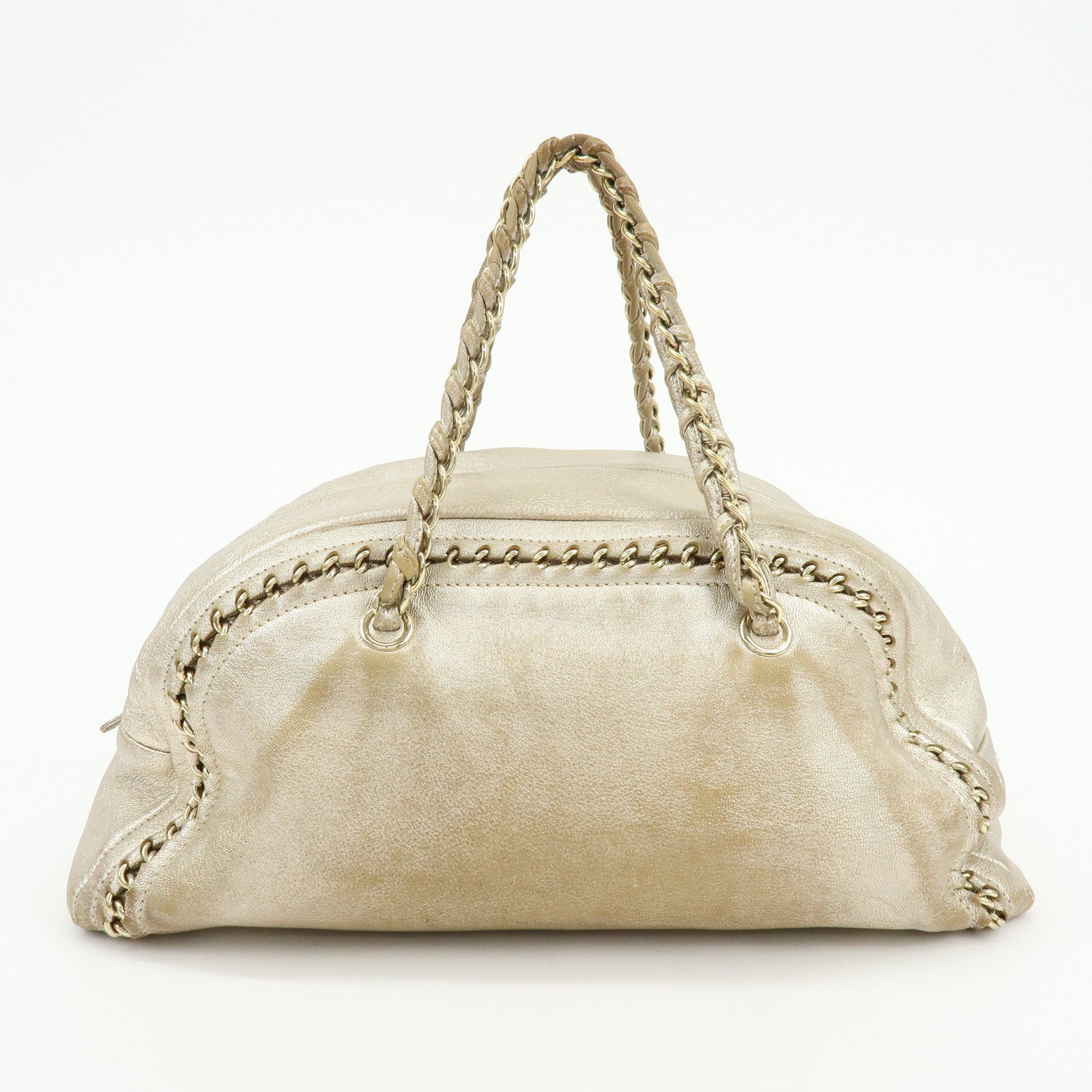 CHANEL COCO Mark Calfskin Boston Bag Shoulder Bag Silver