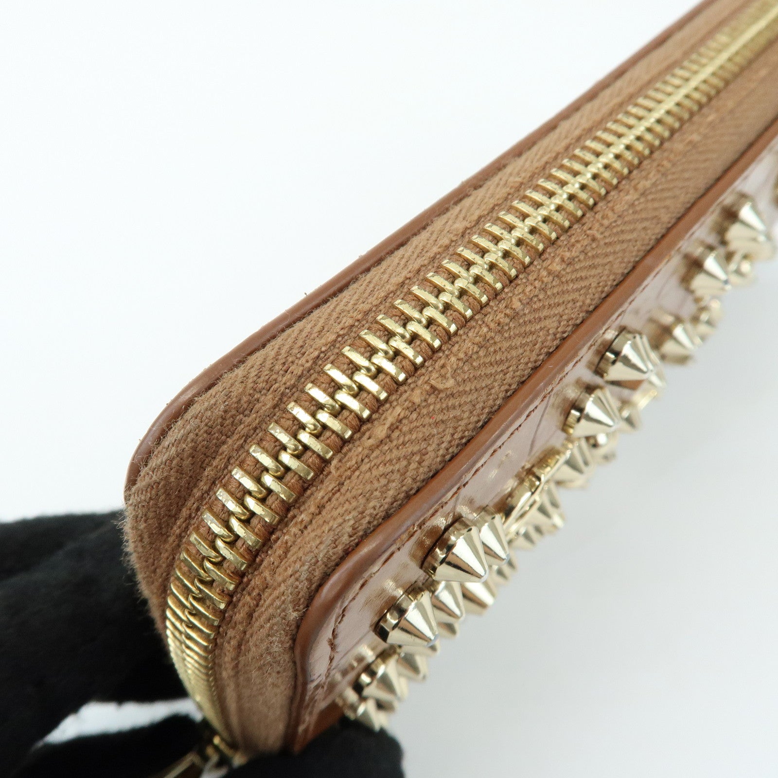 Christian Louboutin Embossed Leather Long Wallet Studs Brown