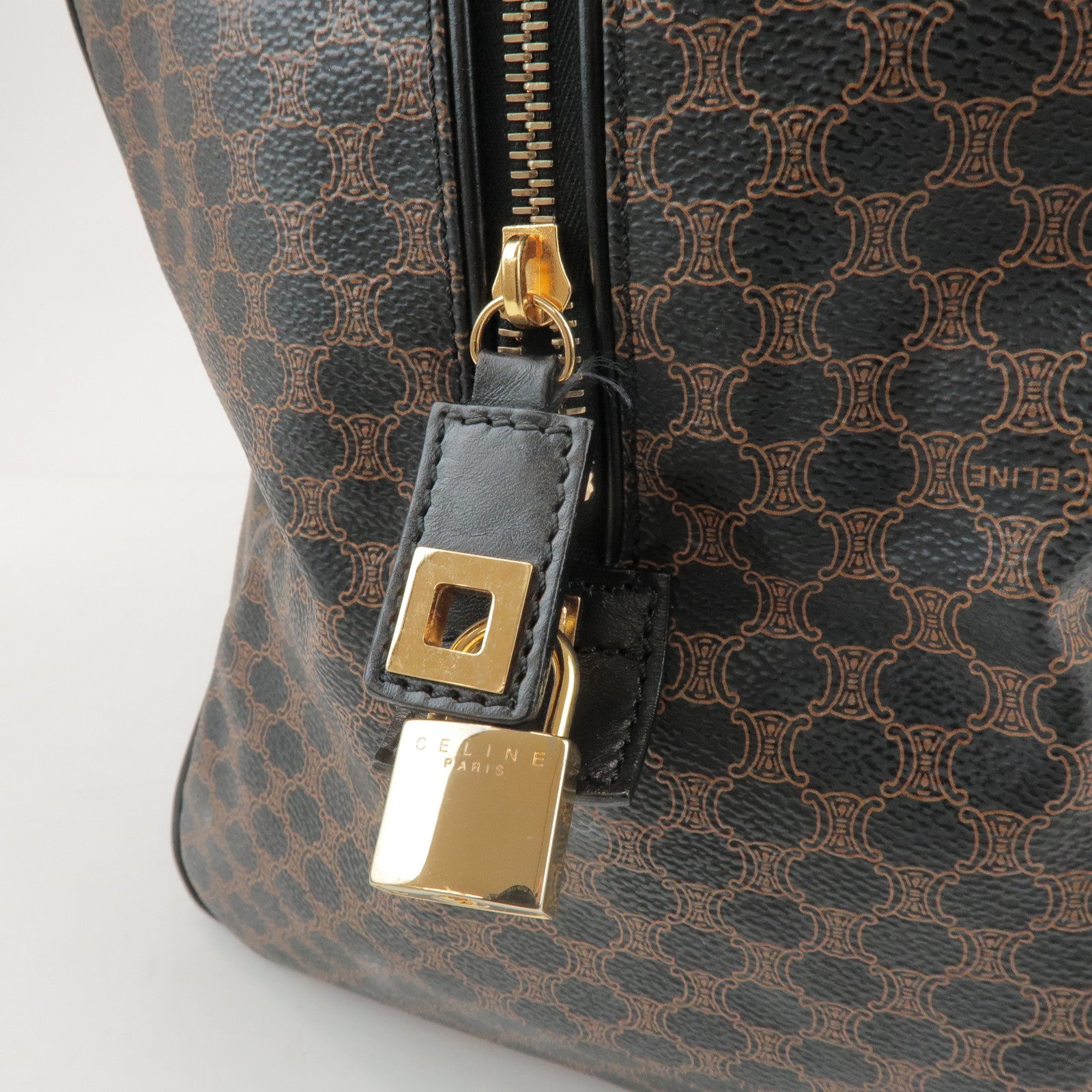 CELINE Macadam PVC Leather Boston Bag Hand Bag Black Brown