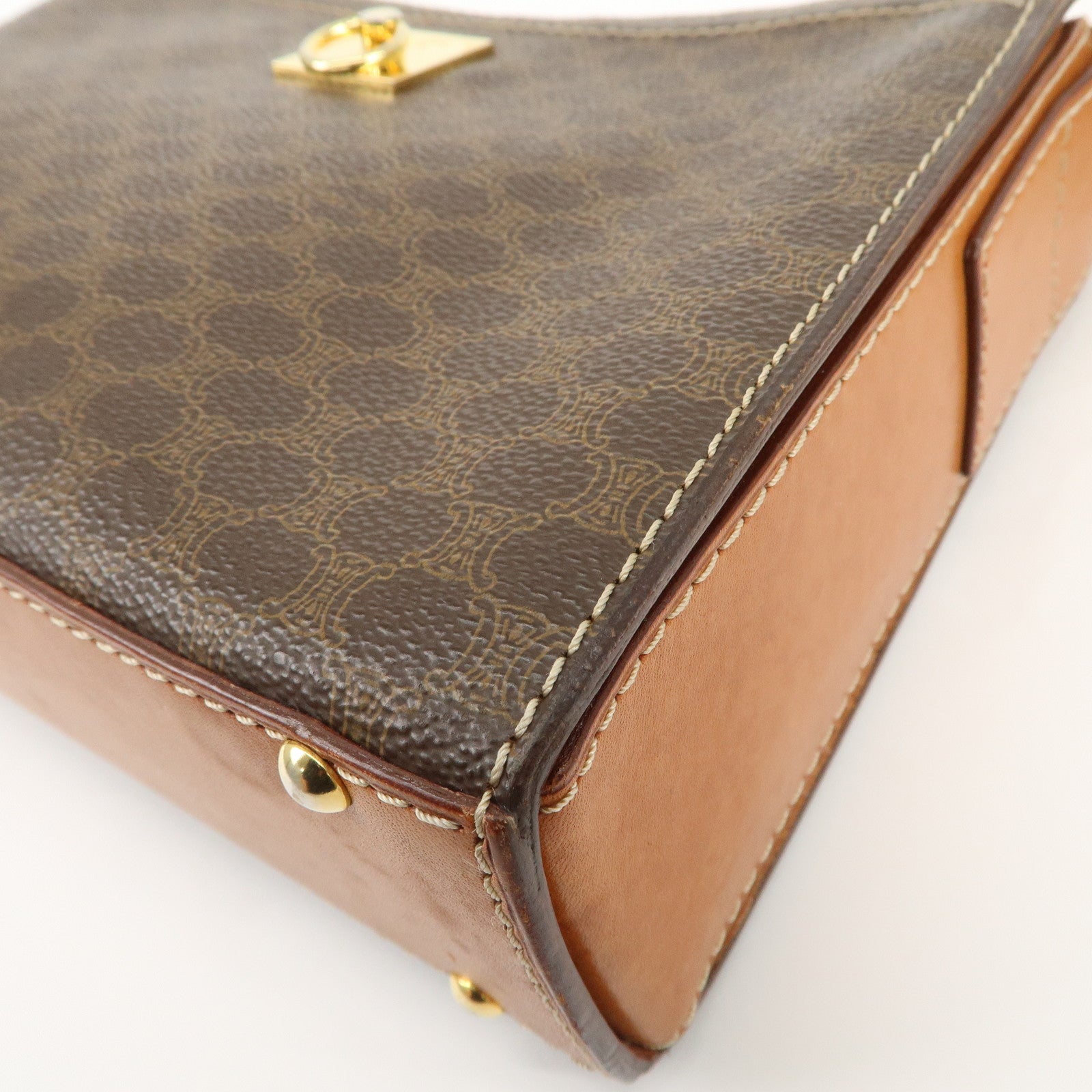 CELINE Macadam Logo PVC Leather Shoulder Bag Brown Gold