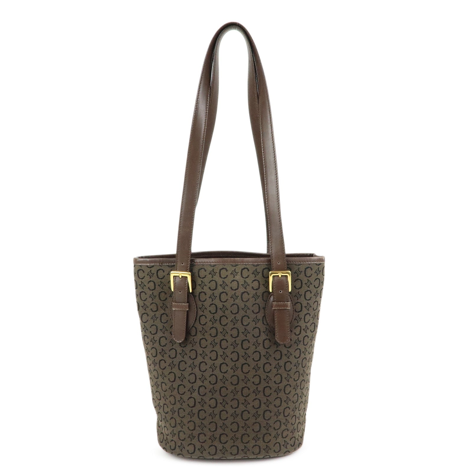 CELINE C Macadam Canvas Leather Tote Bag Shoulder Bag Brown