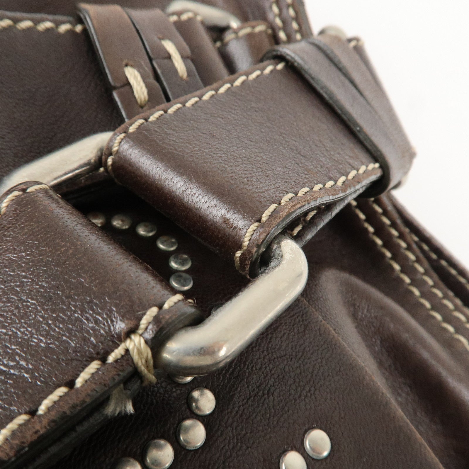 Chloe Patsy Studs Logo Leather Tote Bag Shoulder Bag Brown Used